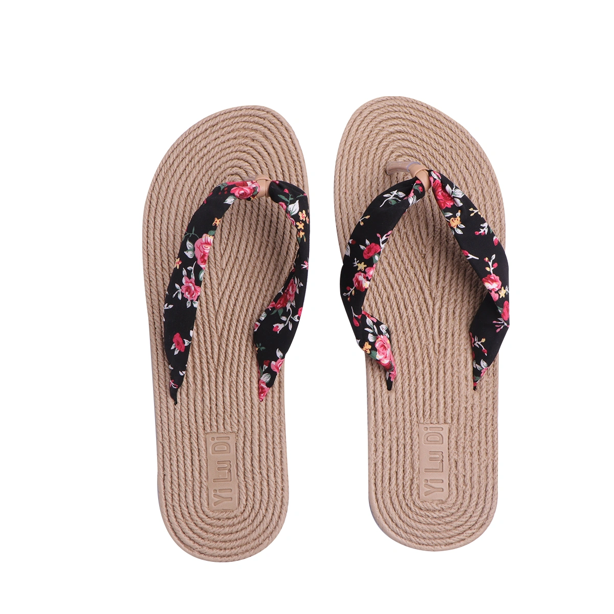 1 Pair of Casual Flip-flops Beach Sandal Summer Printed Imitation Straw Flat Slippers - Size 39