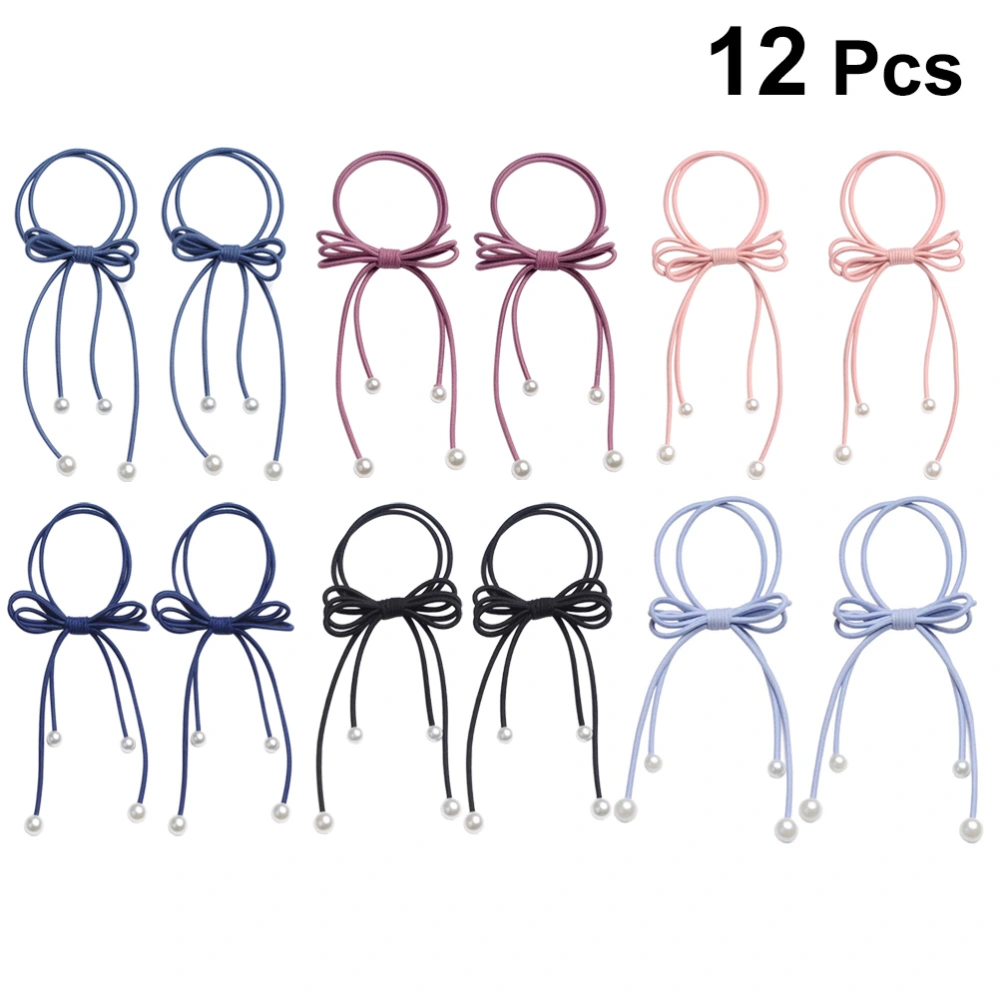 12pcs Bowknot Hair Ties Imitation Pearl Elastic Hair Ring Ponytail Holders Hair Rope for Women Girls