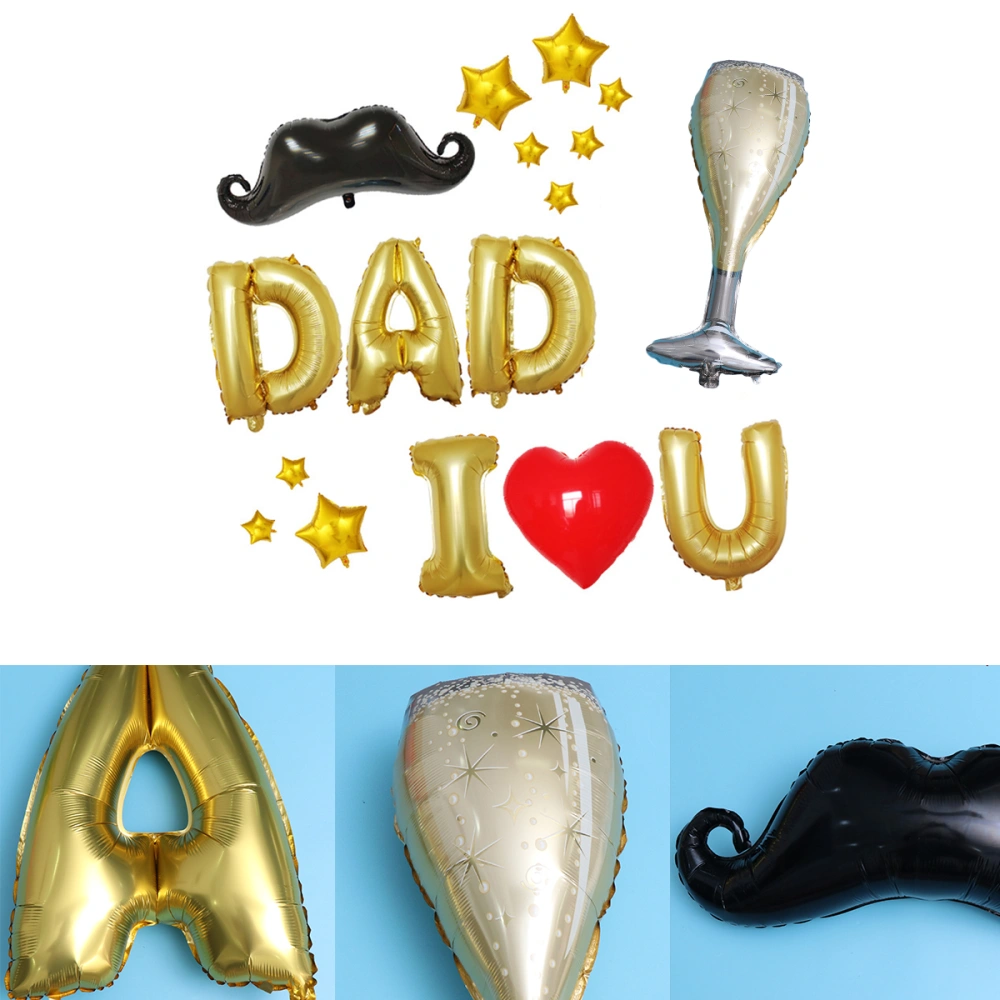 1 Set Father's Day Decorations Pentagram Aluminum Film Balloons Letters Balloons Heart Moustache Shaped Balloons Home Party Supplies Decorations