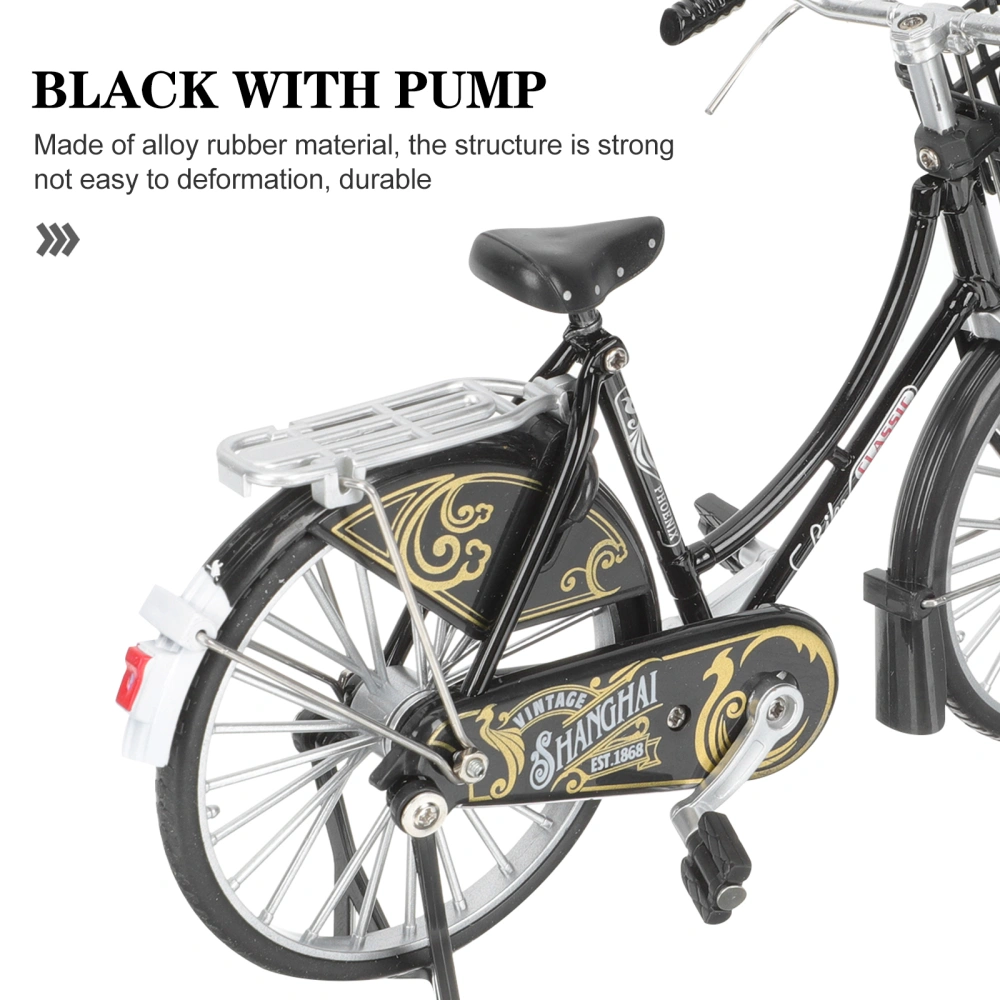 1 Set of Metal Bicycle Sculpture Vintage Bike Model Ornament Desktop Decoration with Inflator 1:10