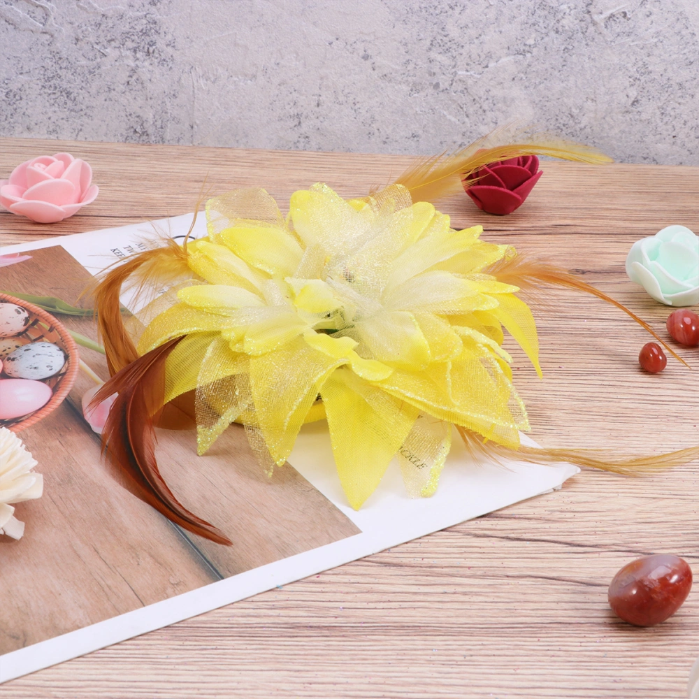 1Pc Feather Headdress Bridal Hair Accessory Flower Hairpin for Wedding Party Performance Yellow