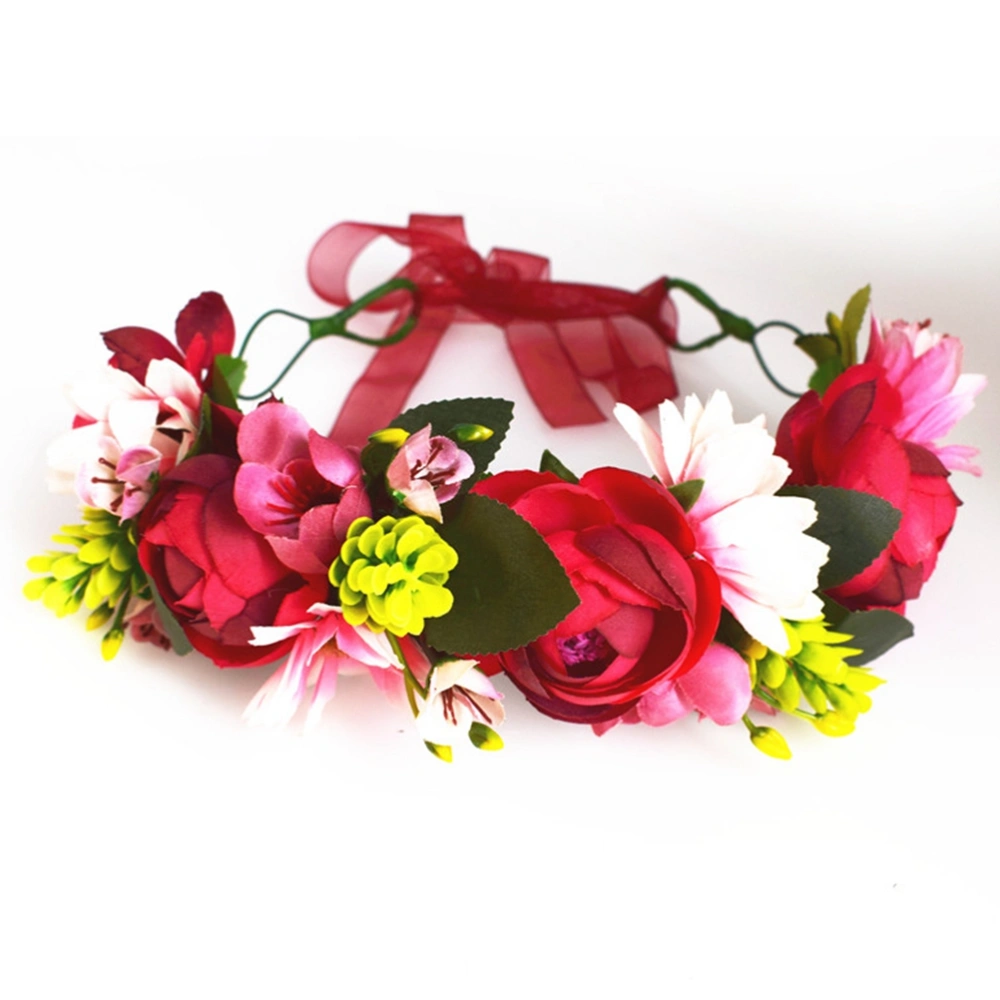 Hair Wreath Bridal Headpiece Simulation Floral Crown Flower Headband Garland for Holiady Wedding Photography(Colorful)