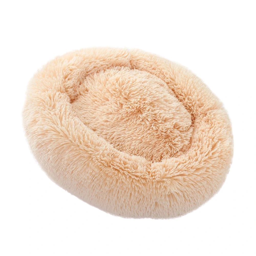 Luxury Shag Fur Donut Cuddler Round Cat and Dog Cushion Bed Self-Warming and Cozy for Improved Sleep (Small Size, Beige)