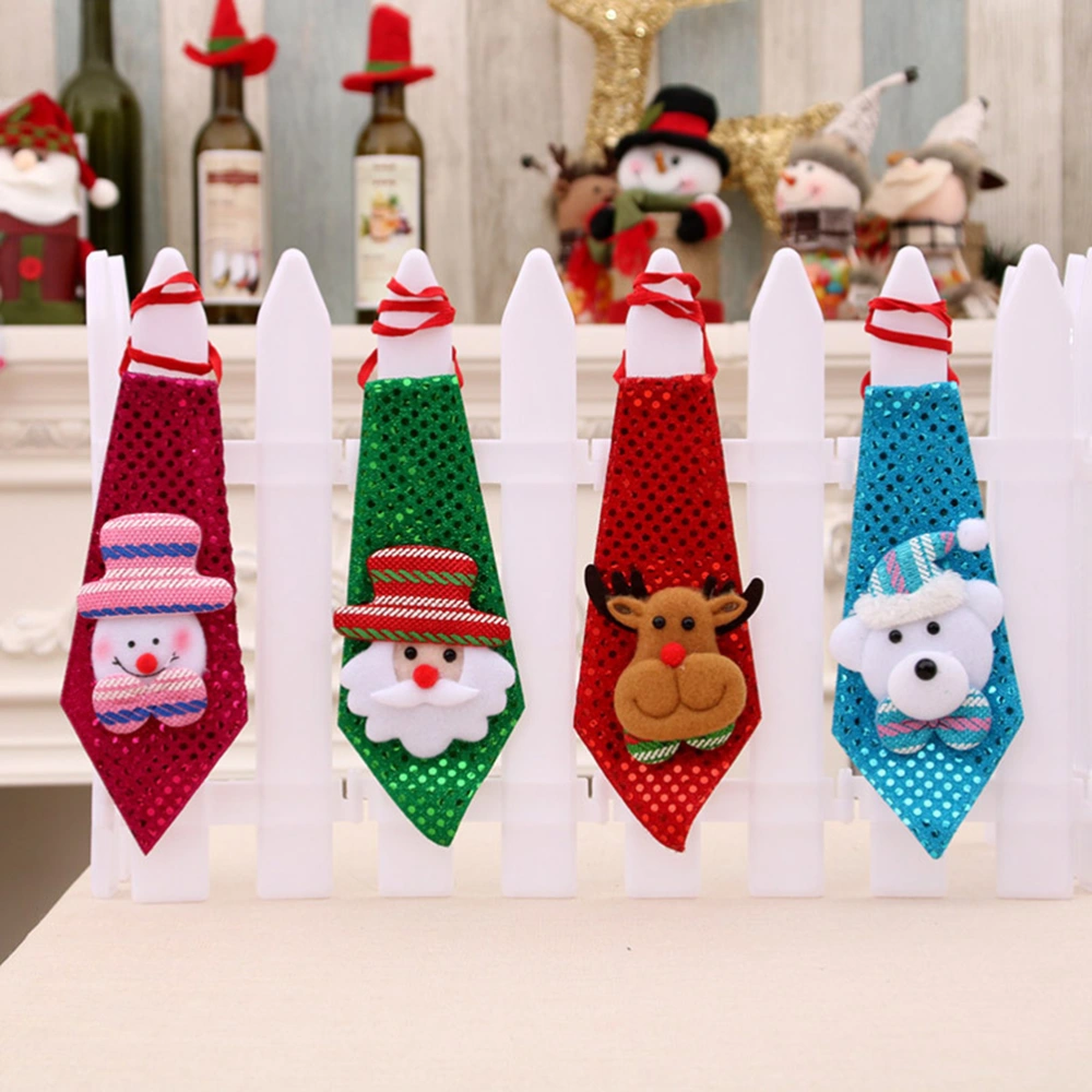 3 Pcs Christmas Luminous Necktie Sequin Tie Christmas Tree Hanging Decoration Small Gift for Kids Adult Baby (Santa/Snowman /Deer)