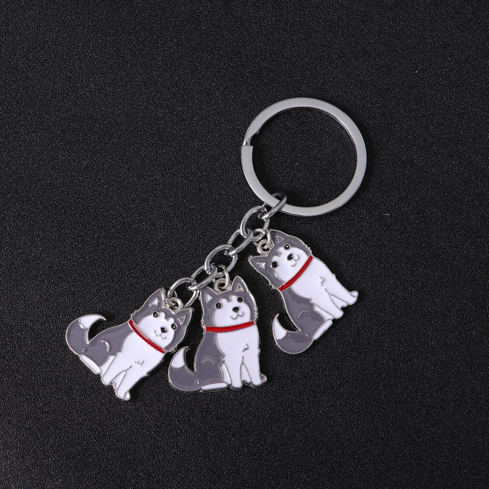 Ladies Creative Car Keyring Metal Pet Dog Series Car Keychain Decorative Gift Key Ring (Husky Grey)