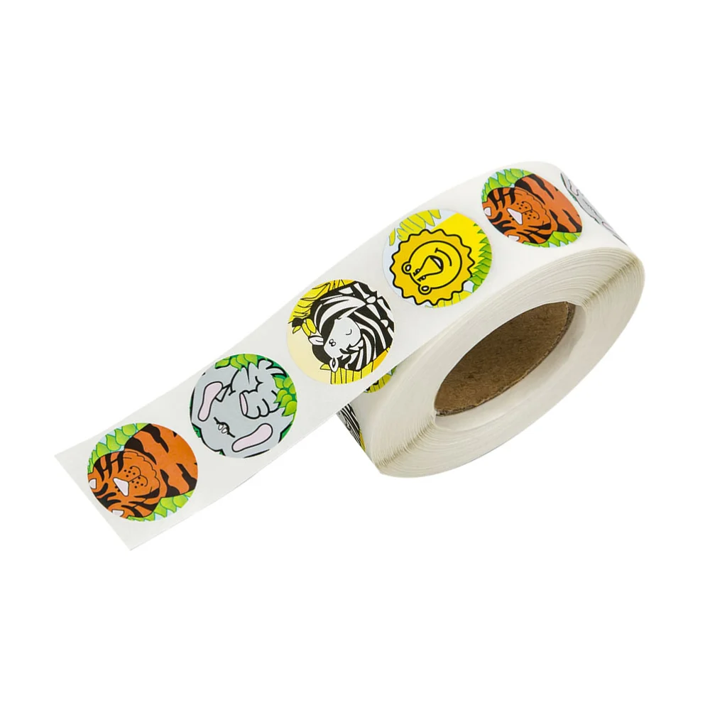 Round Labels Wild Animals Sealing Stickers Handmade Roll Decals for Candy Bag Baking Packaging