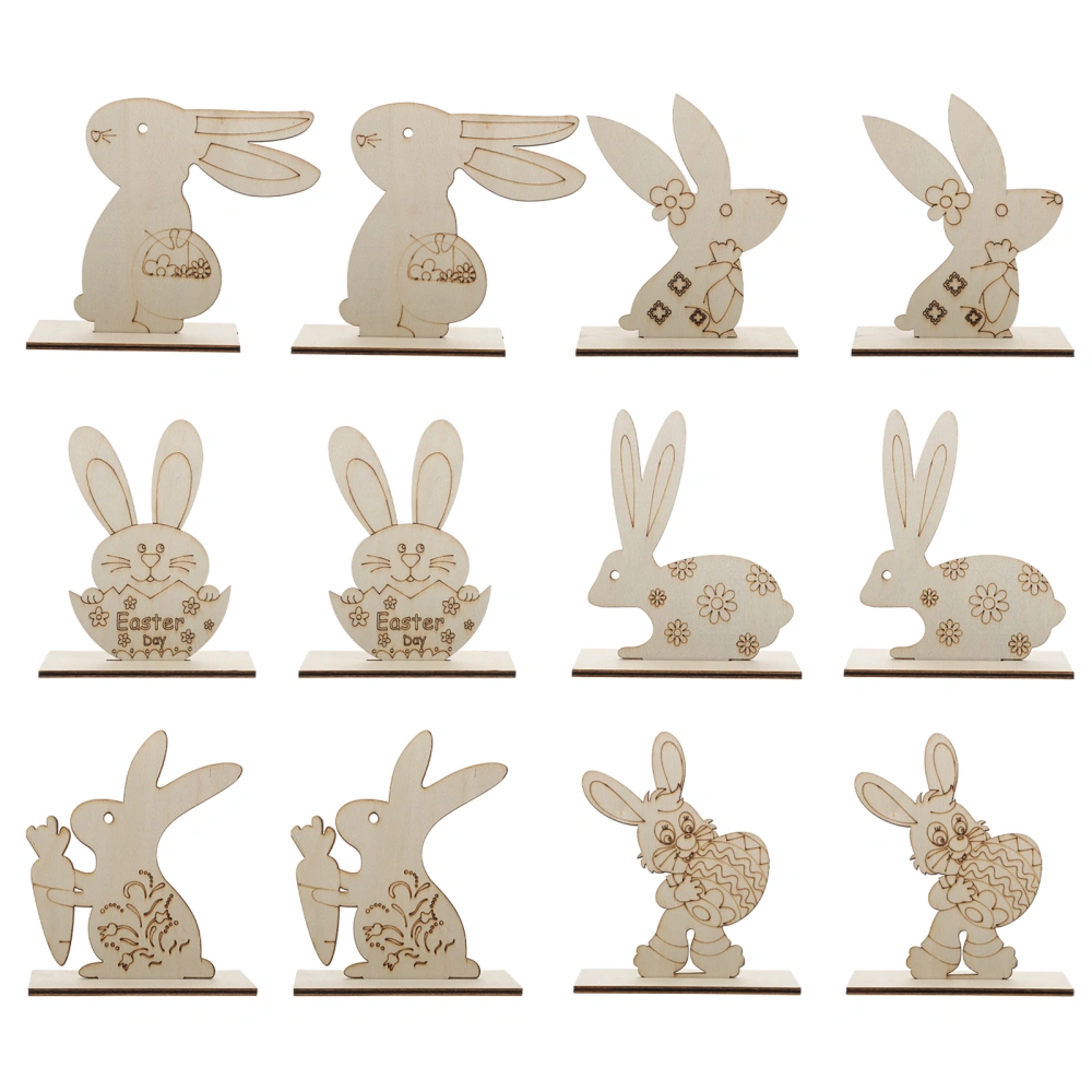 12 Sets of Easter Wooden Bunny Decors Easter Bunny Shaped Decorations Easter Adornments