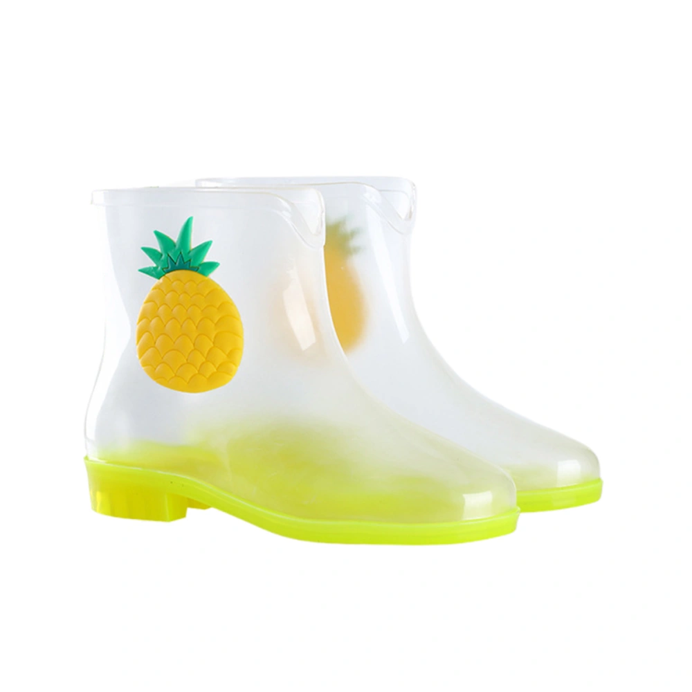 Adorable Fruit Rainshoes Creative Transparent Rain Boots Waterproof Non-slip Rain Footwear for Woman Girl (White Pineapple 37 Yards)