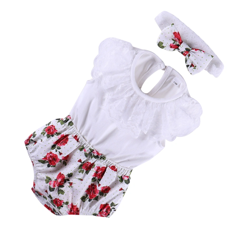 Newborn Baby Girl Clothes Romper Flower Tutu Dress Lace Headband Outfits (CX1124, 90cm)