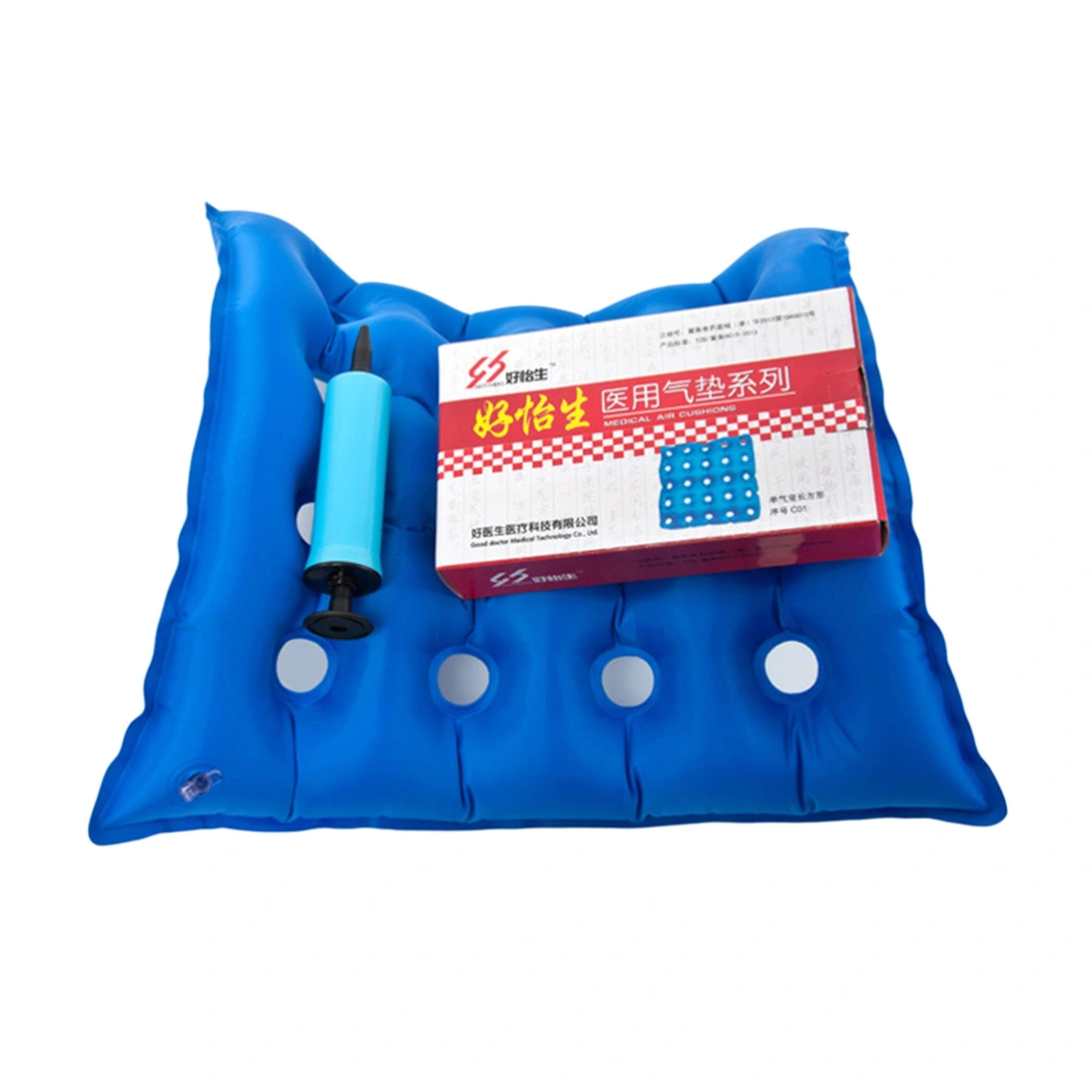 PVC Air Cushion Inflatable Seat Cushion Anti Bedsore Decubitus Chair Pad Medical Chair Mat Home Office Seat (Blue, Cushion and Inflator)