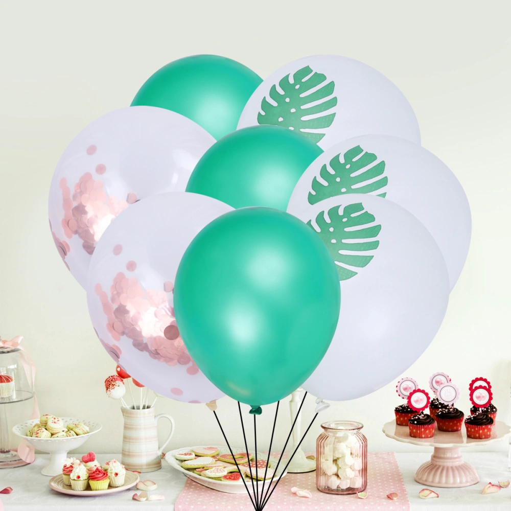 15pcs Balloons Set Hawaii Summer Confetti Balloons Set Birthday Party Supplies Latex Balloons Party Decoration (5pcs Monstera+5pcs Dark Green+5pcs Rose Gold Sequin Balloon)