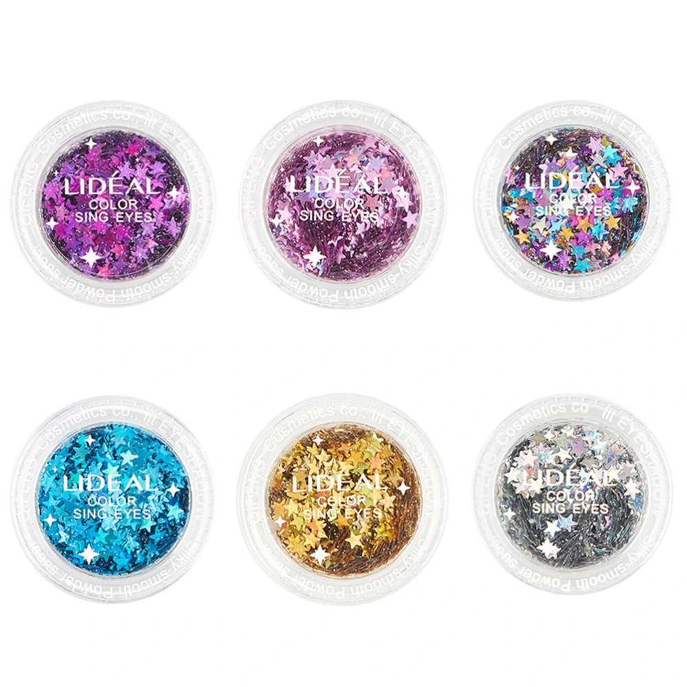 6 Pcs Colorful Cosmetic Glitter Makeup Five-pointed Star Decoration for Festival Beauty Body Face Nail Hair Eyes or Lips DIY Crafts 3MM