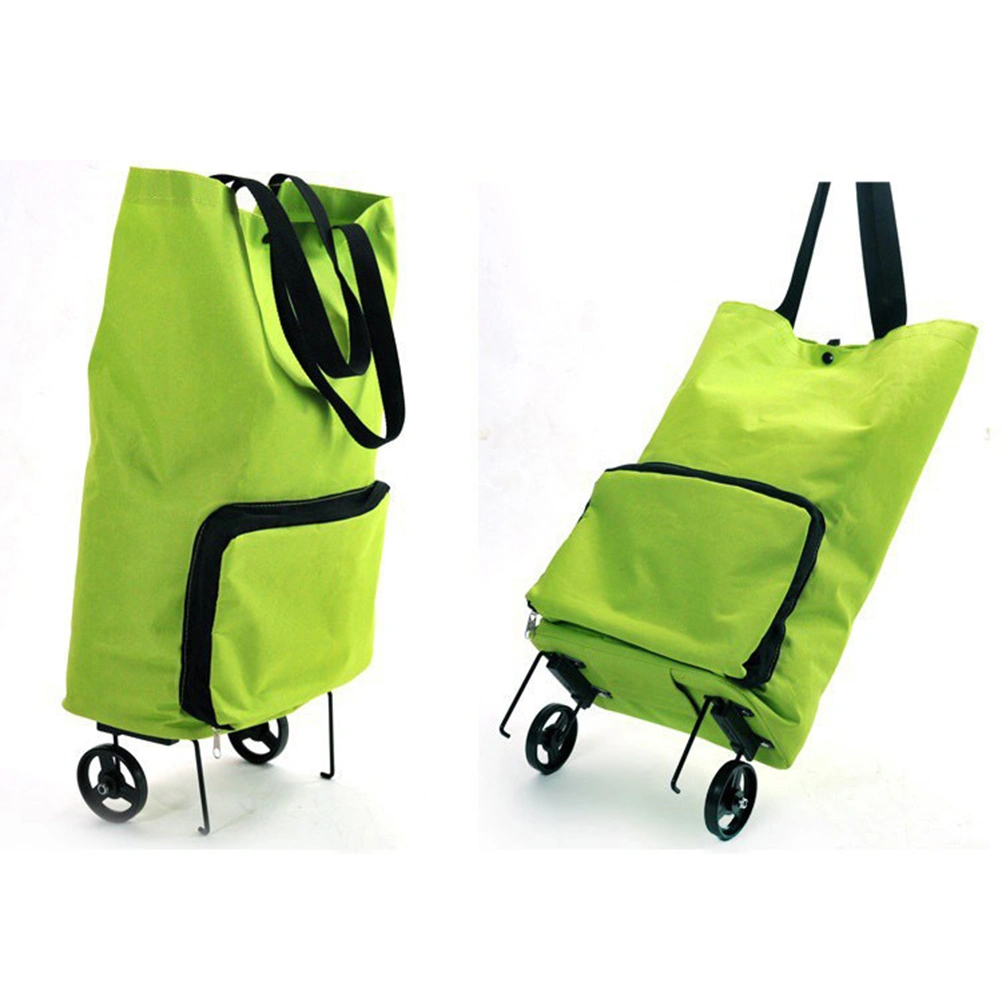 Foldable Shopping Trolley Bag with Wheels Oxford Fabric Reusable Trolley Portable Travel Shopping Cart (Green)