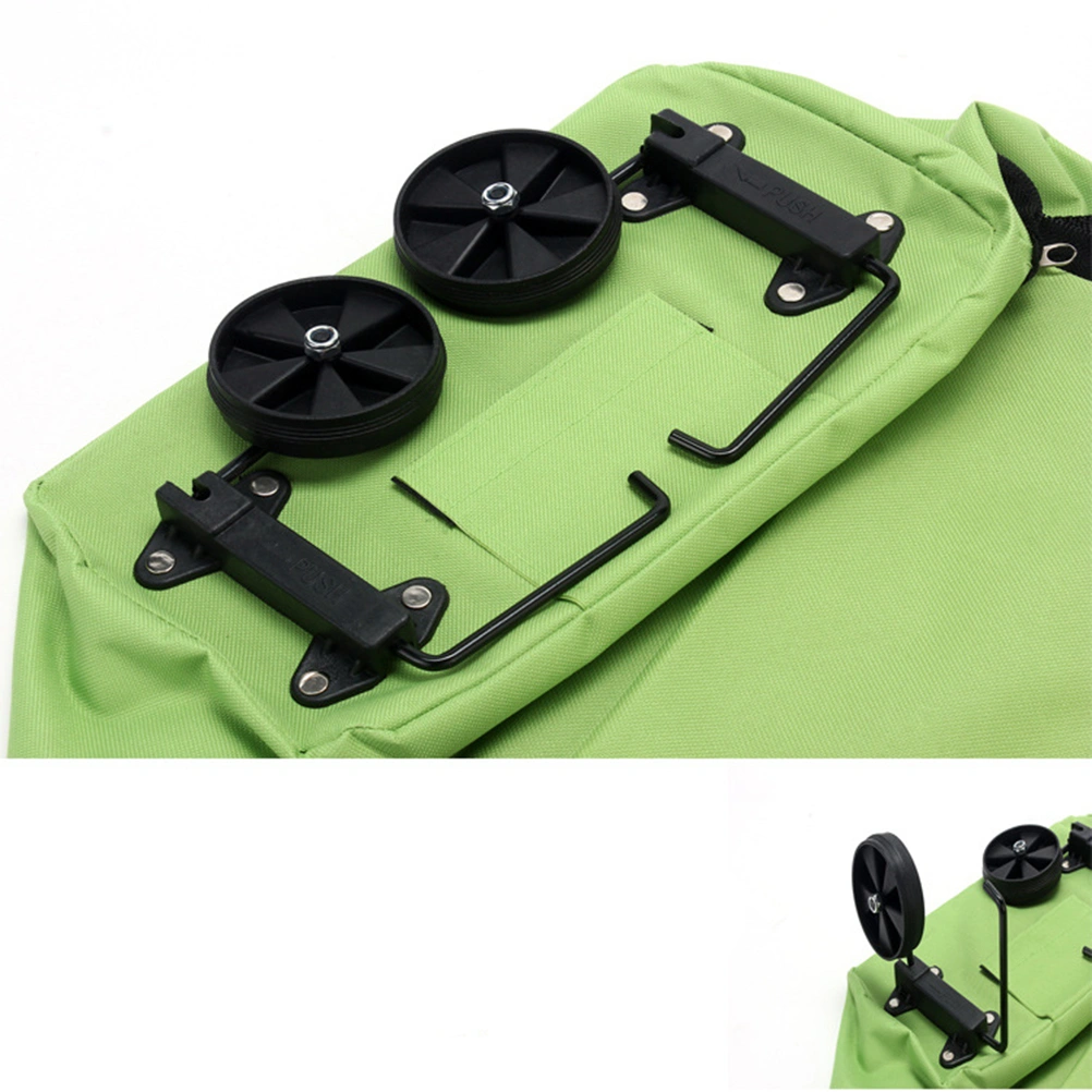 Foldable Shopping Trolley Bag with Wheels Oxford Fabric Reusable Trolley Portable Travel Shopping Cart (Green)