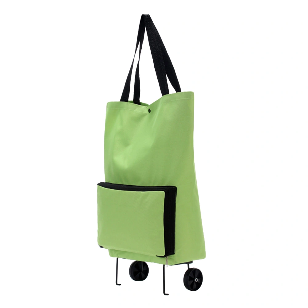 Foldable Shopping Trolley Bag with Wheels Oxford Fabric Reusable Trolley Portable Travel Shopping Cart (Green)