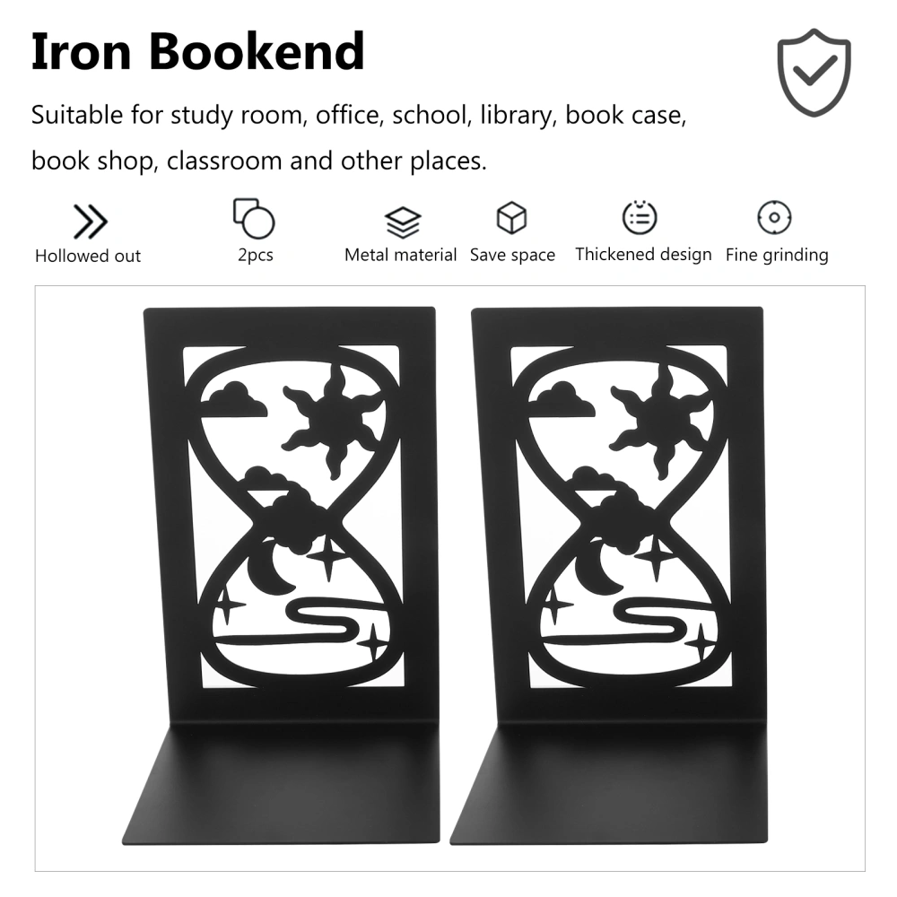 2pcs Creative Iron Art Bookends Metal Book Ends Hollow Hourglass Design Bookends