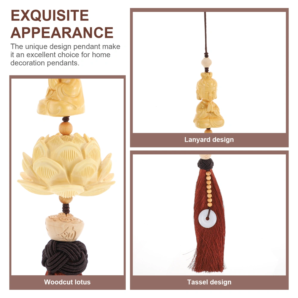  Creative Guanyin Buddha Lotus Hanging Decor Wooden Retro Pendant for Home Car