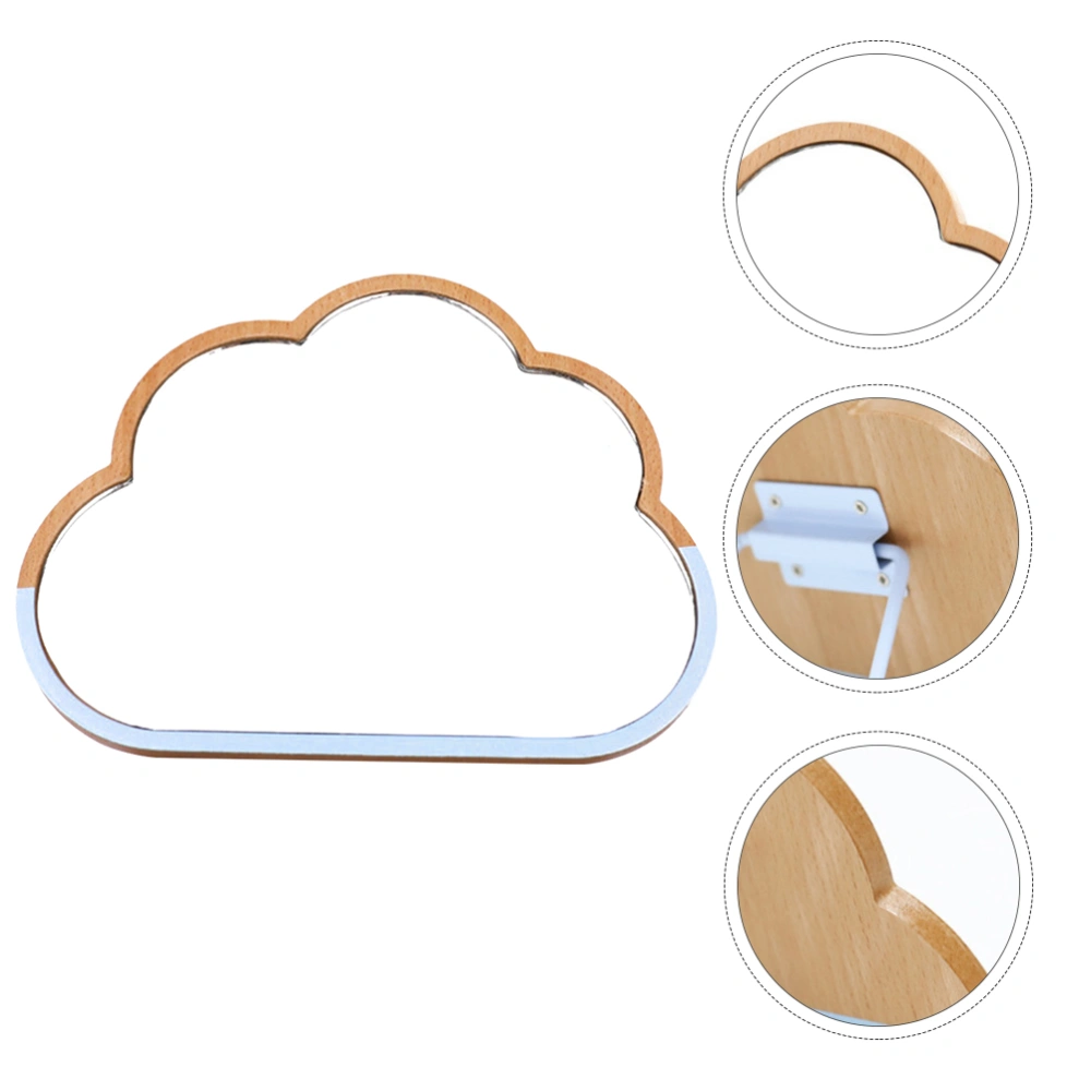 1PC Cloud Shape Desktop Wood Mirror Wall-mounted Dual-purpose Mirror(Wood Color)