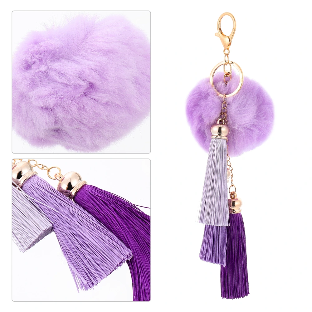 1 Pc Fluffy Pendant Portable Key Chain Plush Key Storage Supply (Taro Purple)