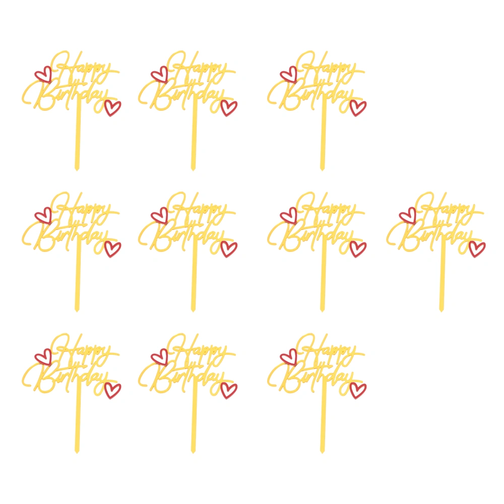 10Pcs/Pack Letters Birthday Cake Topper Heart Cake Insert Cards (Red Golden)