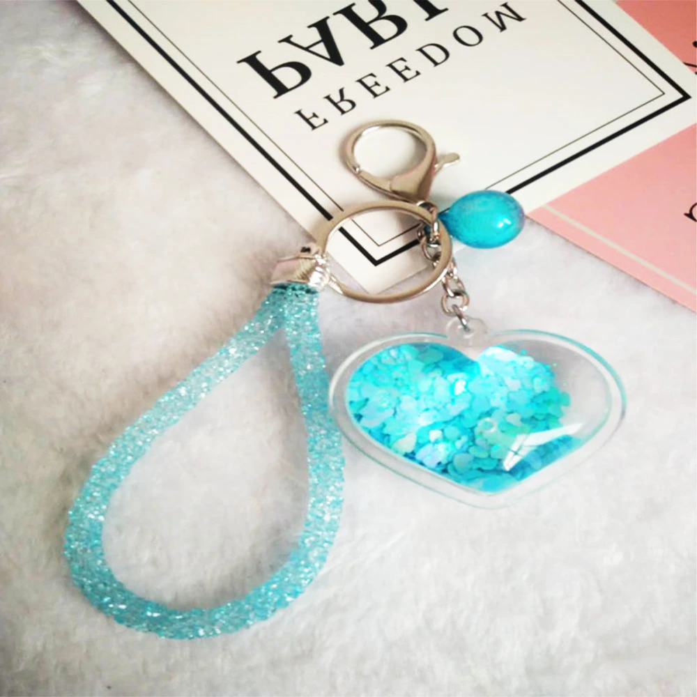 Sequins Keychain Fashion Shiny Pendants Key Holder Party Gifts Car Bag Hanging Ornament for Birthday Valentine's Day (Sky Blue)