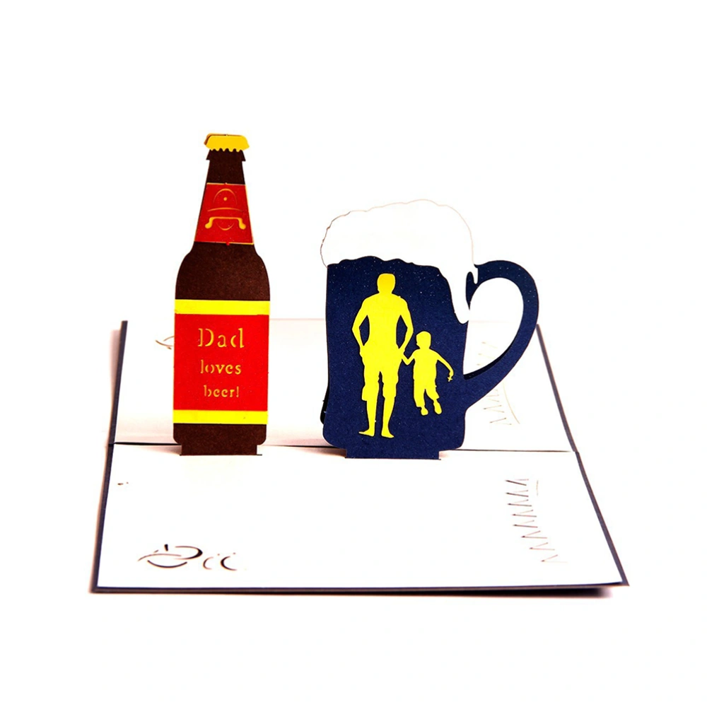 Father's Day Creative Greeting 3D Up Dad Loves Beers Handmade Best Wish Kirigami Paper Craft (13 x 15.5 cm)