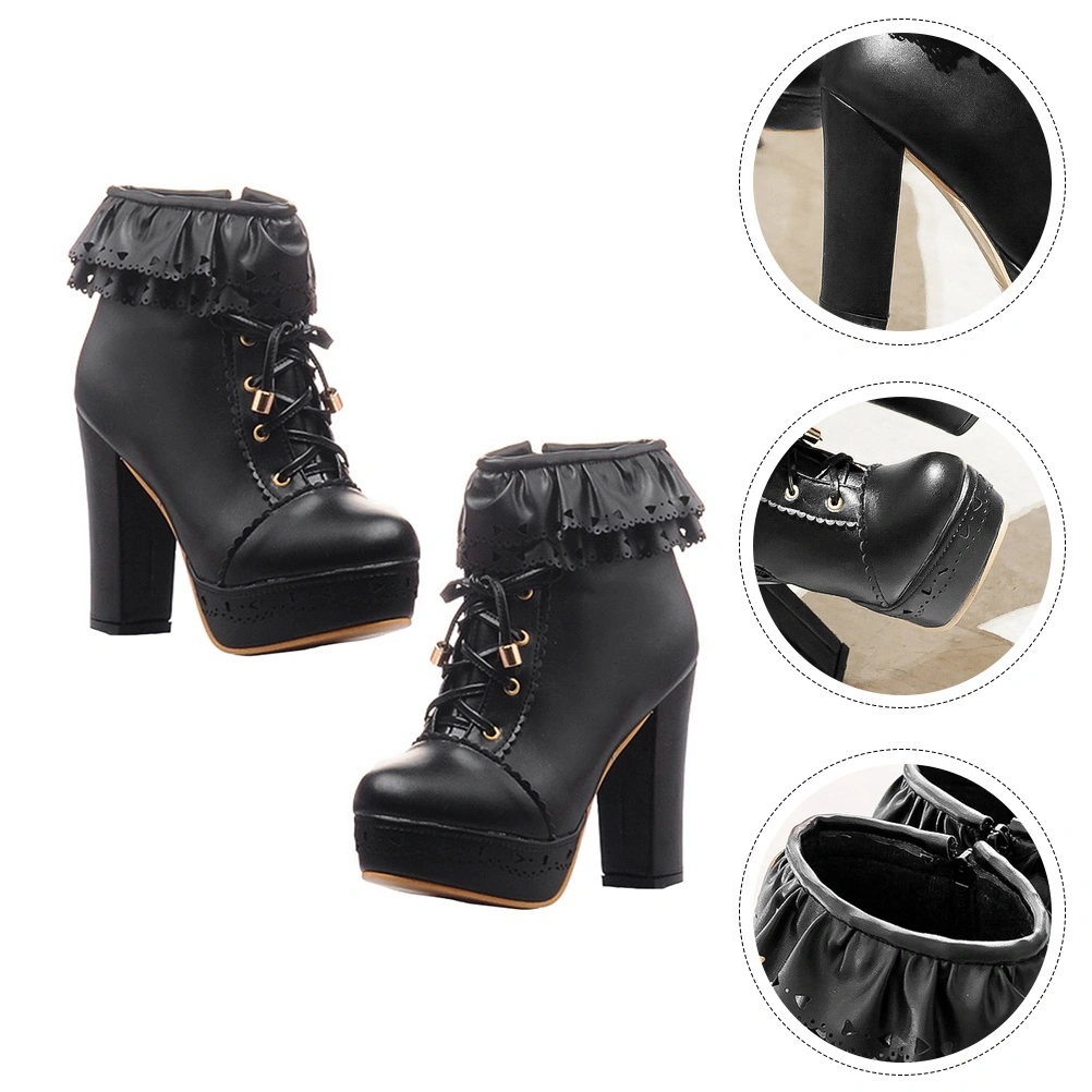 1 Pair of Woman's Short Tube Boots Chunky Heel Boots Lady's Autumn High Heels