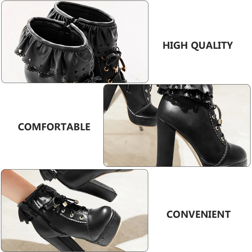 1 Pair of Woman's Short Tube Boots Chunky Heel Boots Lady's Autumn High Heels