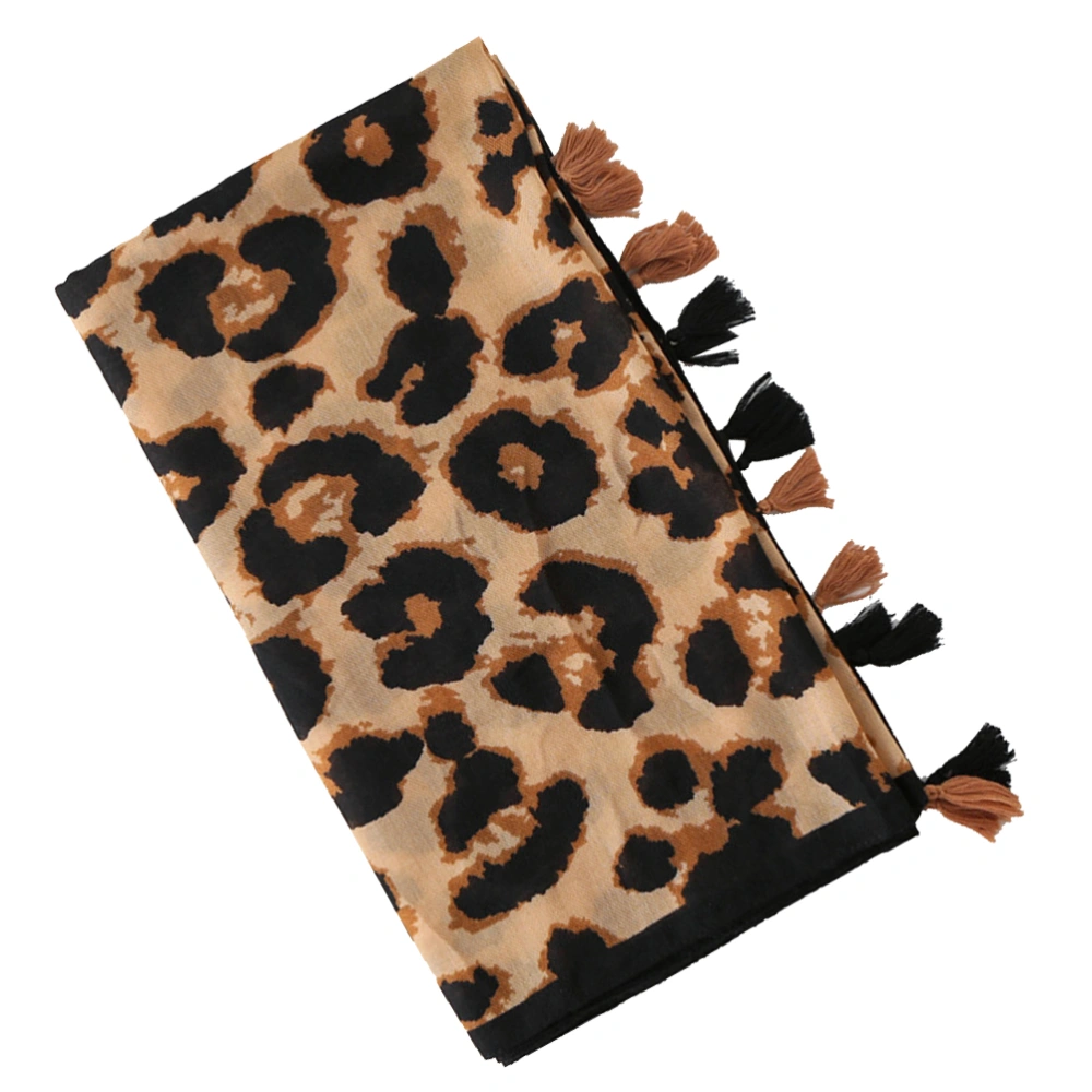 Dual Shawl Leopard Scarf Fashion Shawl Sun Block Scarf Tassel Beach Scarf Travel Nesk Scarf for Women Girls (180x90cm)