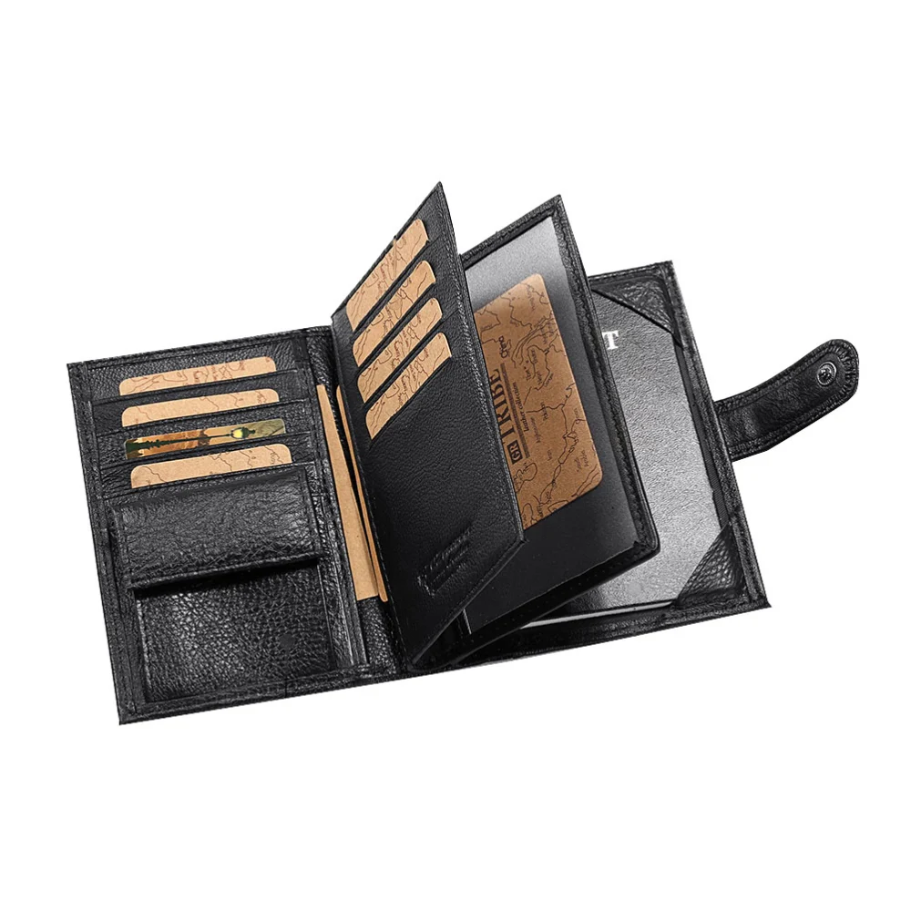 Layer Cowhide Business Leisure Wallet Large Capacity Multi Functional Passport Book for Men Black