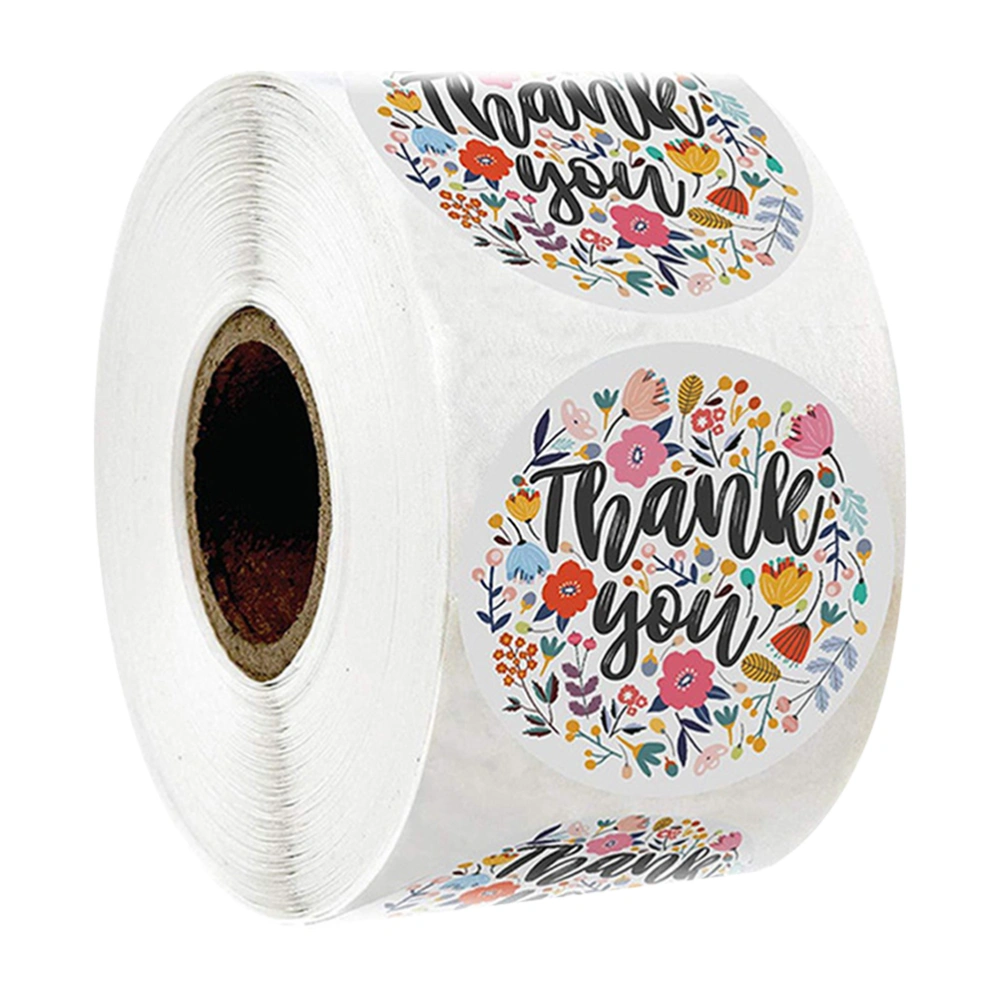 500Pcs Roll-packed Flower Tag Stickers 'Thank you' Labels Gift Wrapping Decals