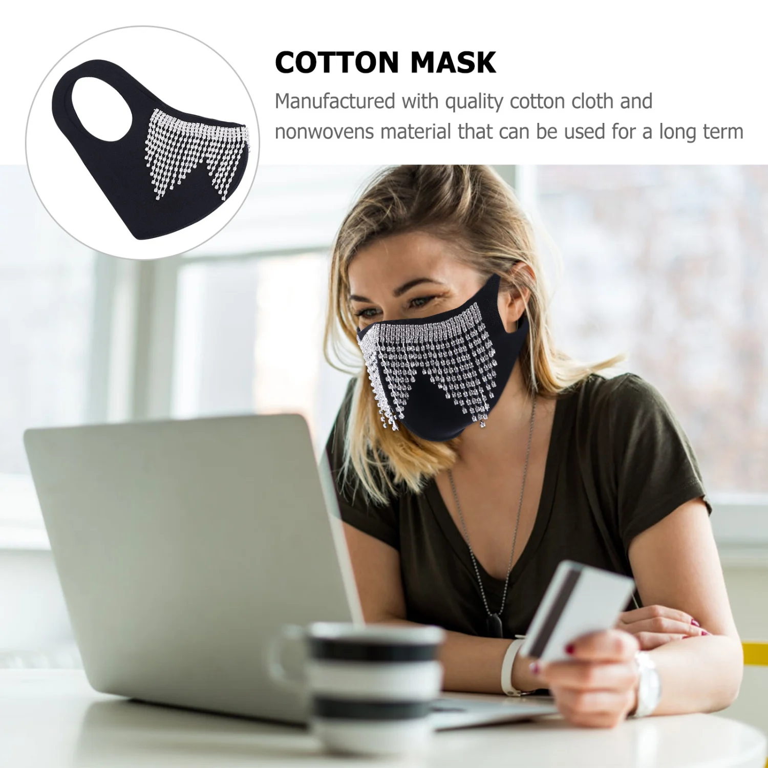 1 Pc Cotton Dust-proof Mask Fashion Shinny Crystal Tassel Outdoor Mask
