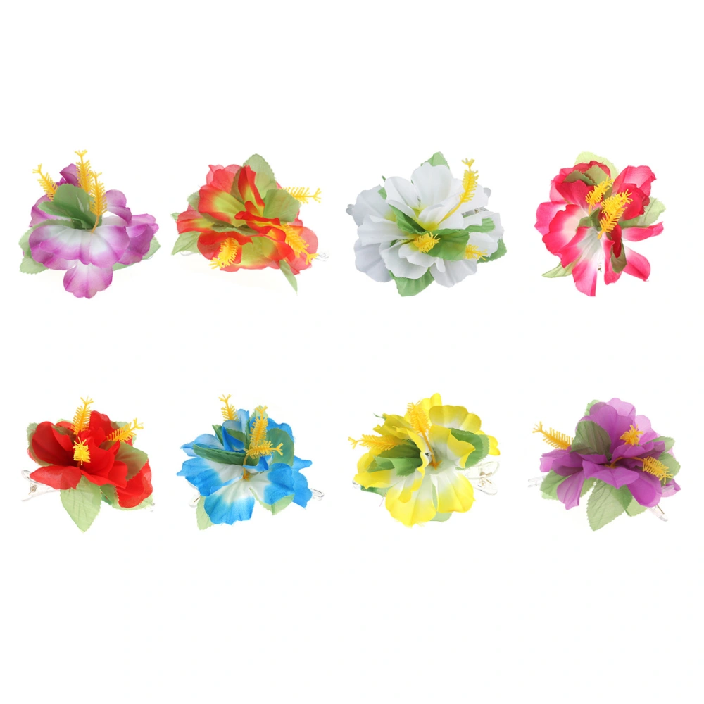 8Pcs Hawaiian Flowers Hair Clips Bridal Barrette Tropical Beach Wedding Hibiscus Flower Women Party Hairclip Hairpin Accessories