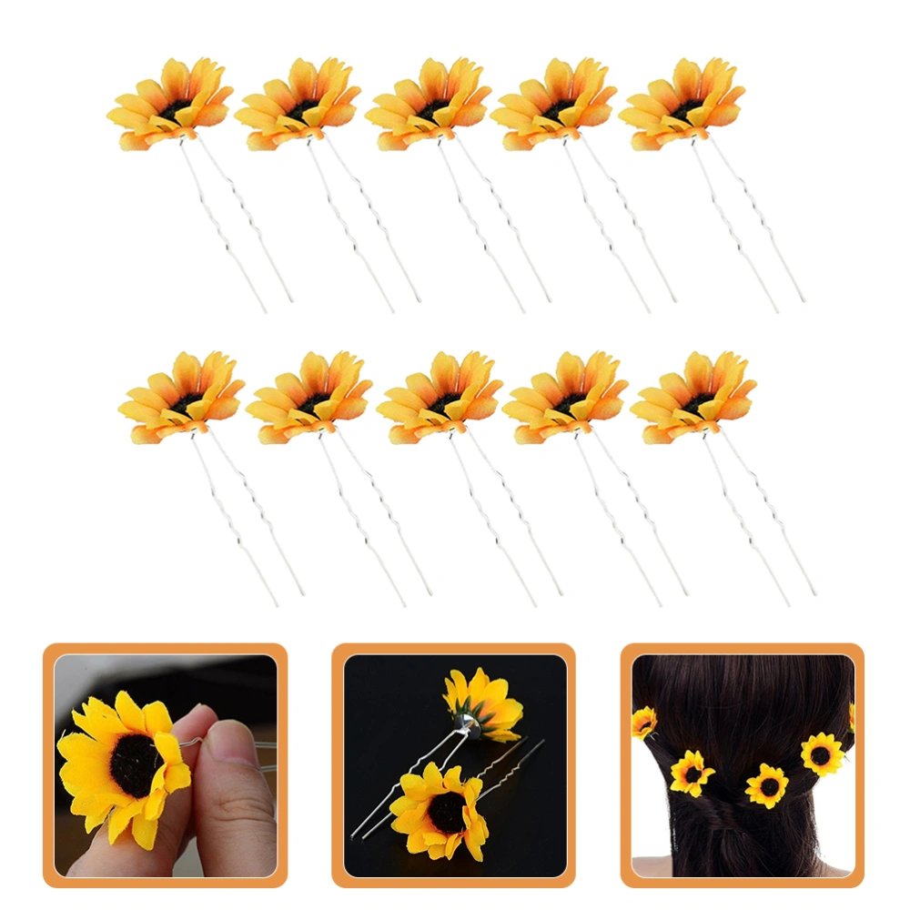 10pcs Sunflower Hair Pin Elegant Hair Clips Hair Accessories for Bridal Bridesmaid