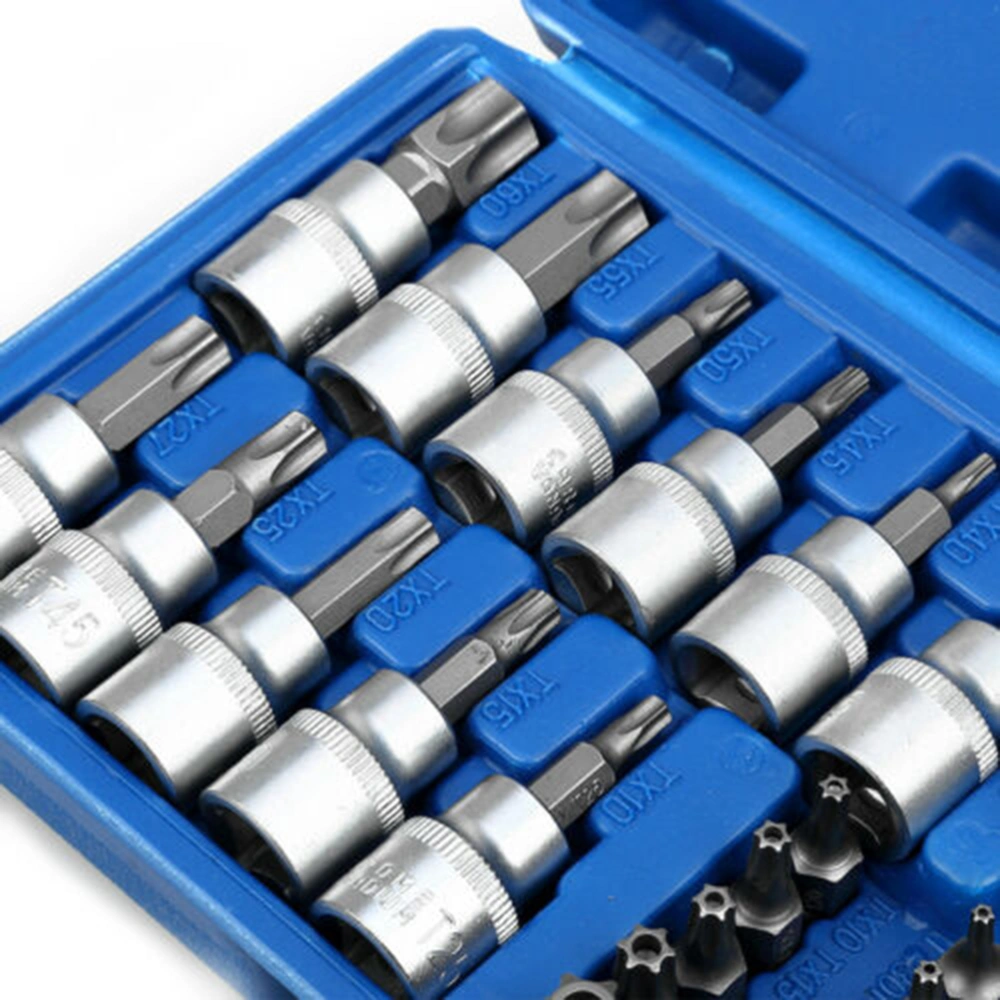 34 in 1 Bit Socket Set Power Drive Dr Socket Driver Bit Tool Set Kit (Silver)