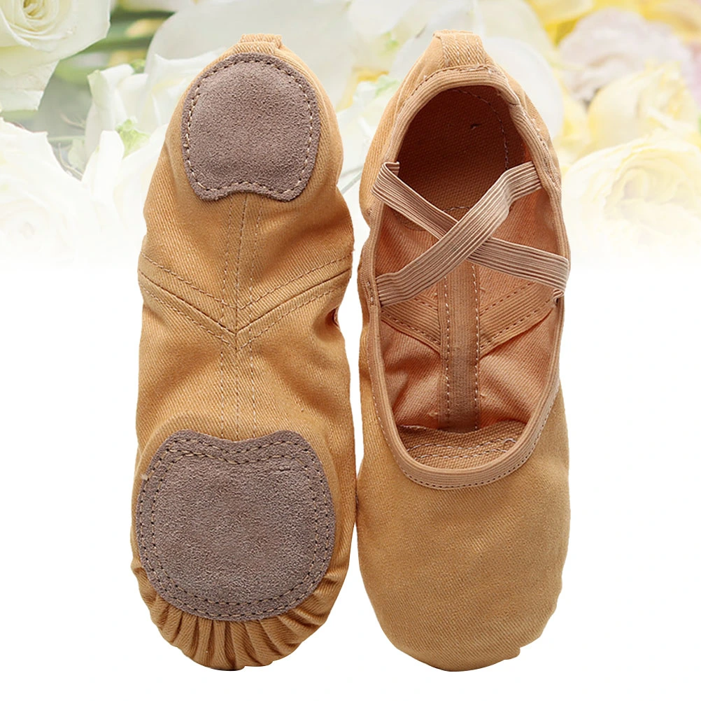 1 Pair of Women Non-slip Ballet Shoes Full Stretch Sole Shoes Professional Dancing Shoes for Adults Practice Professional Performance (Camel, Size 38)