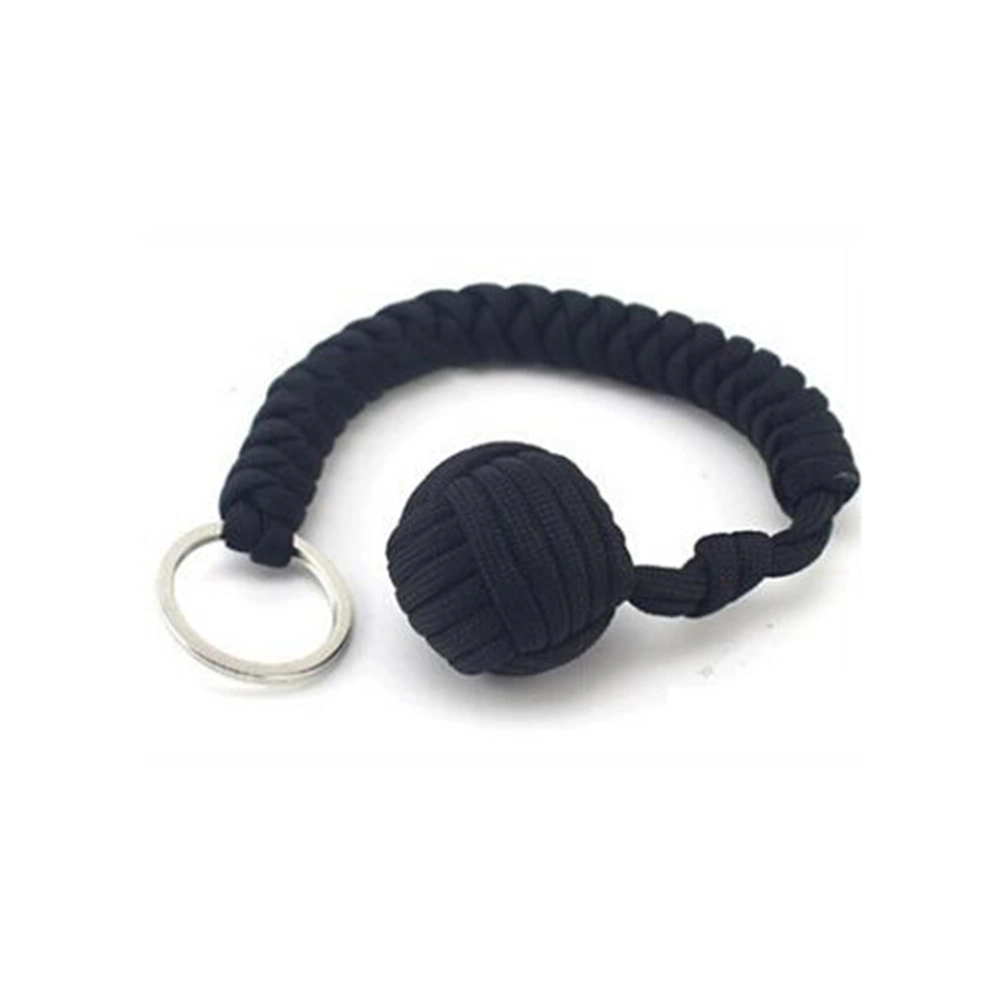 Stainless Steel Ball Pendent Keychain Parachute Cord Key Chain for Outdoor Camping Survival (Black)