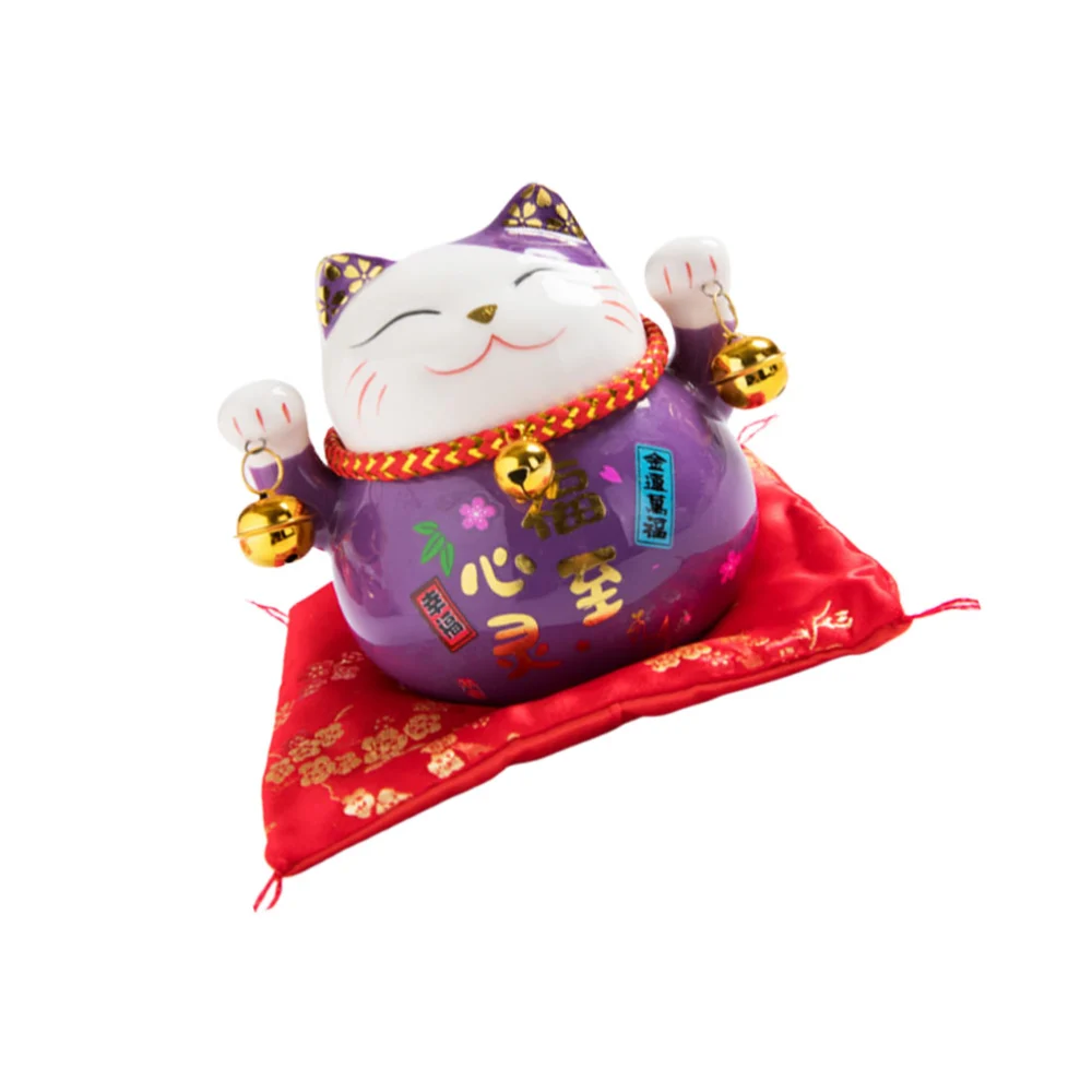 1pc Cat Decoration Adorable Saving Pot Ceramic Coin Bank Household Money Pot Change Organizer (Purple)