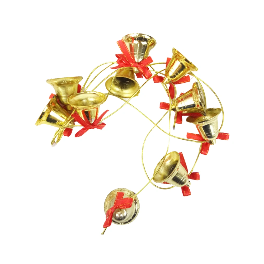 1Pc 1.5M Christmas Hanging Ornaments Golden Tiny Bell Bowknot Hanging Decors for Home Christmas Party (10pcs Bells)