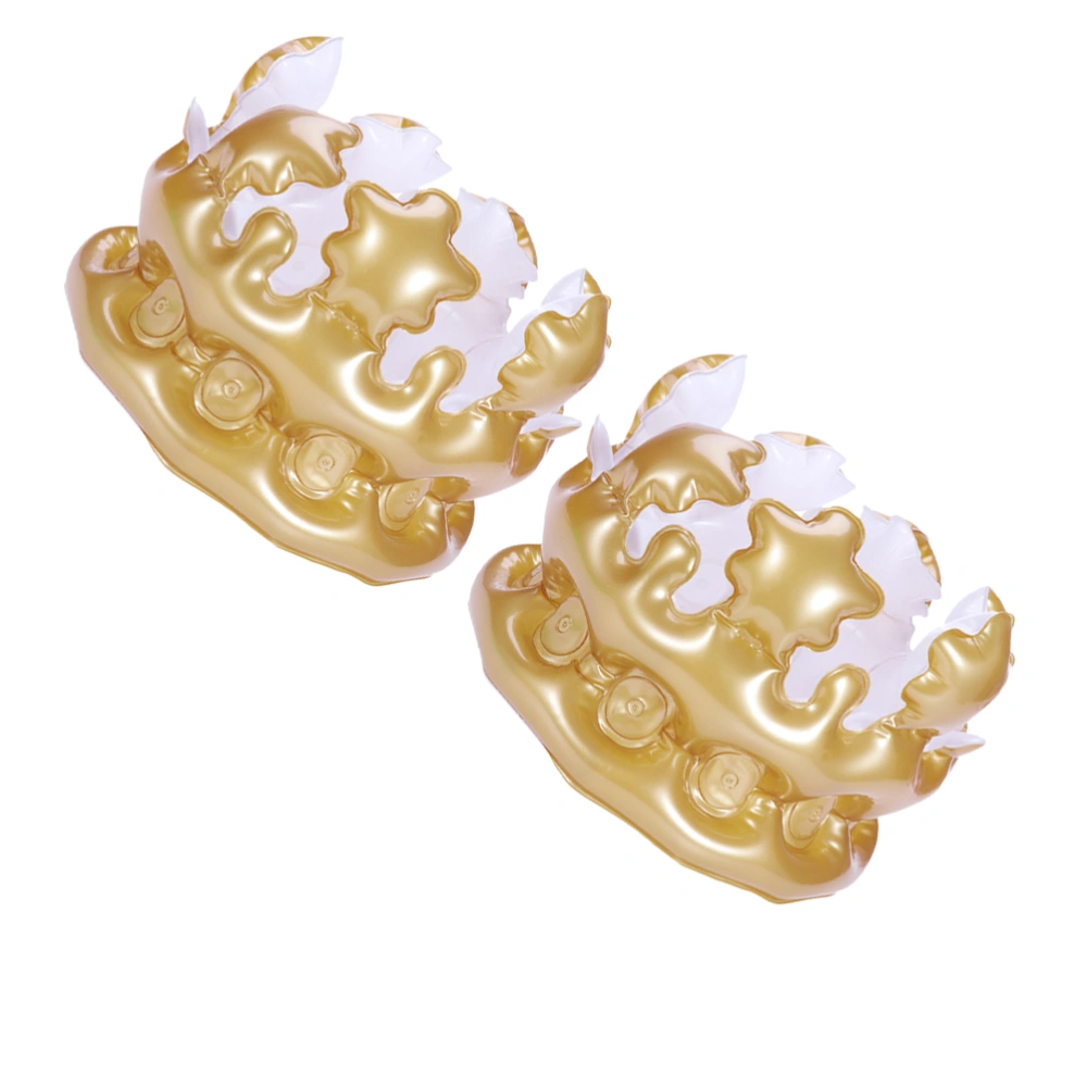 2pcs Creative Inflatable Crown Balloon Inflatable Crown Decor Children Toy Party Supplies - L Size (Golden)