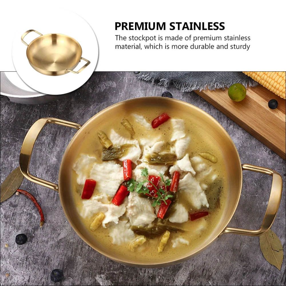 1Pc Household Ramen Pot Binaural Stainless Pan Kitchen Noodle Stockpot (Golden)