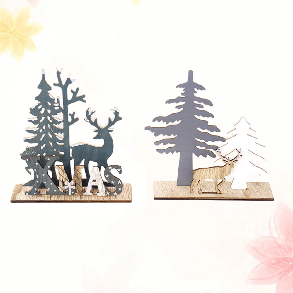 2pcs Wooden Christmas Elk Desktop Decoration Three-dimensional Splicing Christmas Ornaments Creative Christmas Adornment 1 Large 1 Small