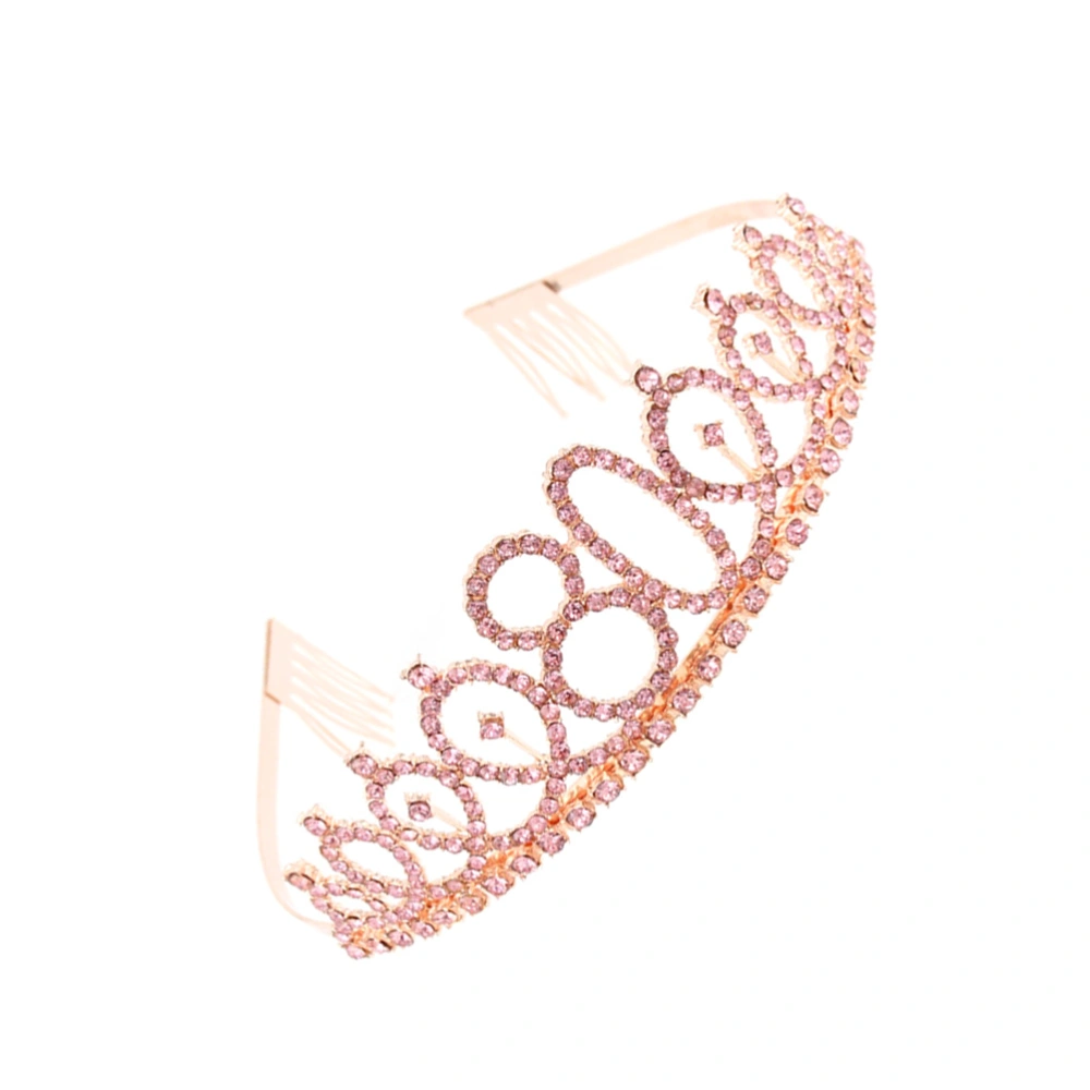 1PC Rhinestone Crown with Alloy Insertion Hair Comb Decorative Crown Hair for 80th Birthday (Rose Gold)