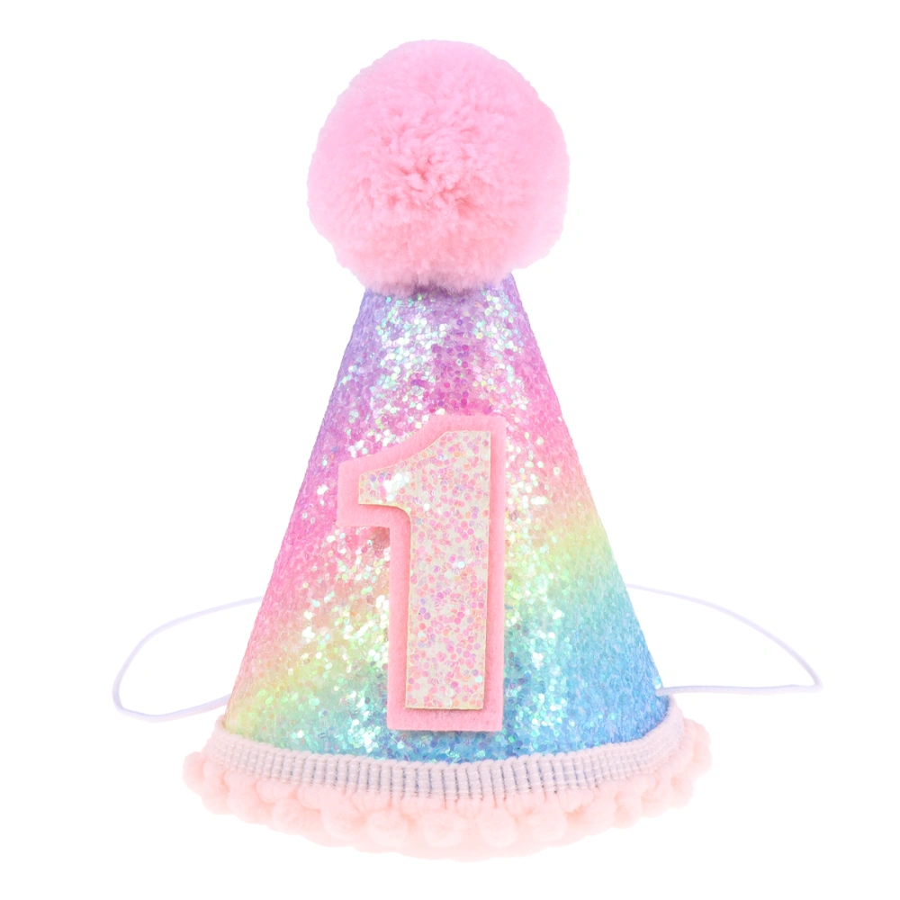 Glitter Iridescent Birthday Hats Party Hairball Mini Hat First Birthday Party Decorations for Kids Child