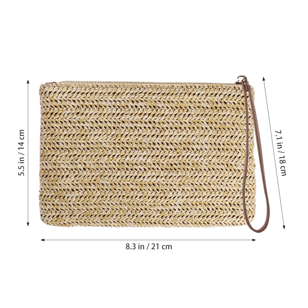 FENICAL Straw Zipper Clutch Bag Bohemian Wristlet Women Summer Beach Purse and Handbag