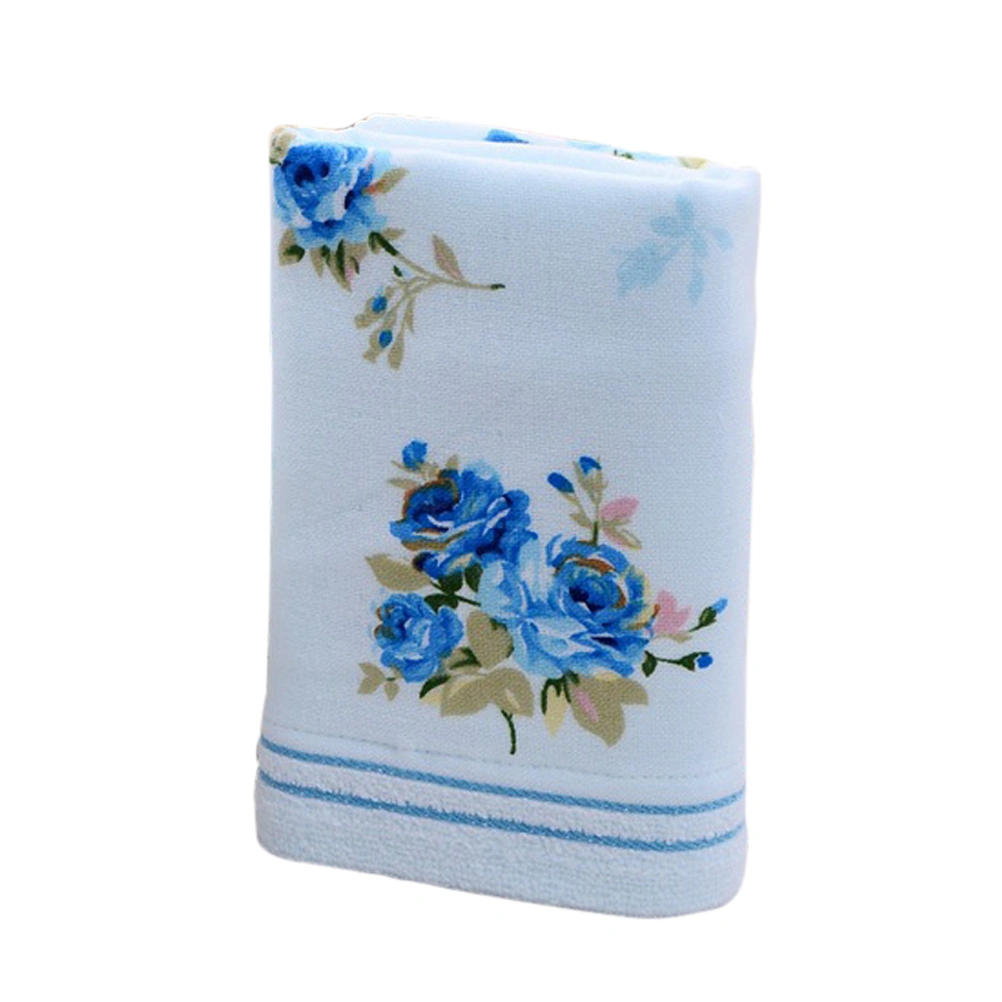 33x76cm Cotton Bath Towel Flower Printing Bathroom Home Hotel Beach Face Towel (Blue)