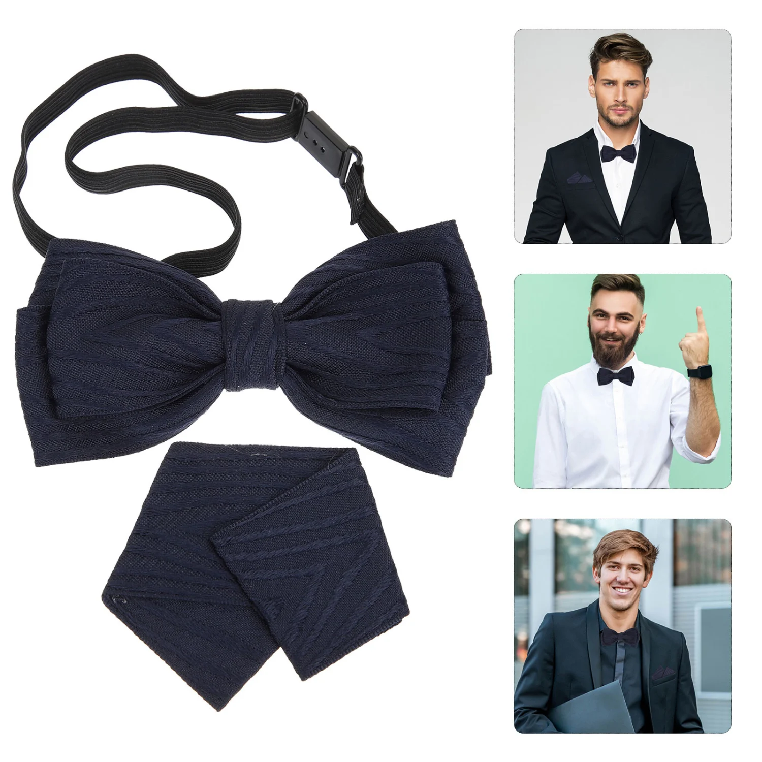 1 Set Men Pre-tied Bow Ties Pocket Square Handkerchief for Bridegroom Groomsmen