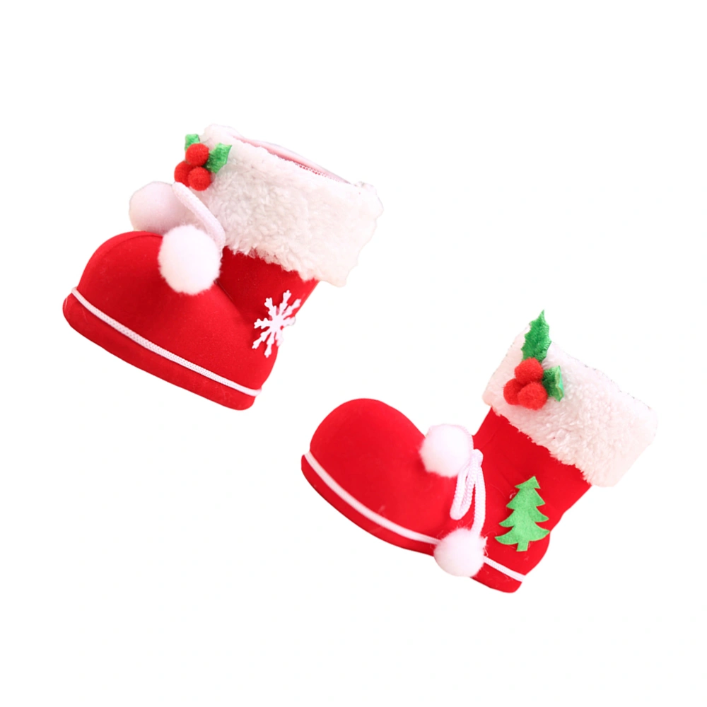 2Pcs Christmas Candy Storage Boots Decorative Flocking Boots Xmas Boots Christmas Decoration Size S + Size M