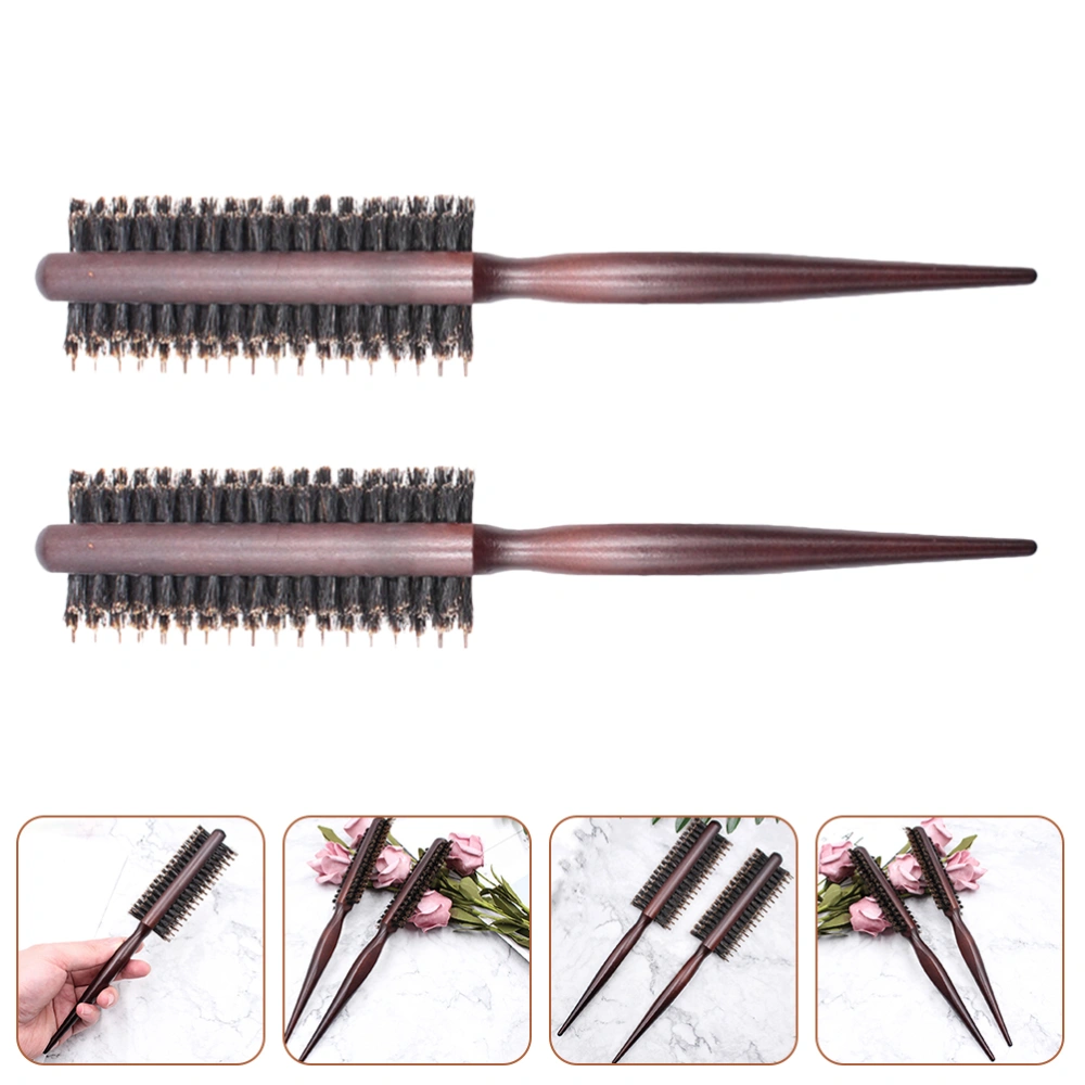 2pcs Styling Wooden Handle Roller Combs Hair Salon Hair Styling Curly Hair Combs