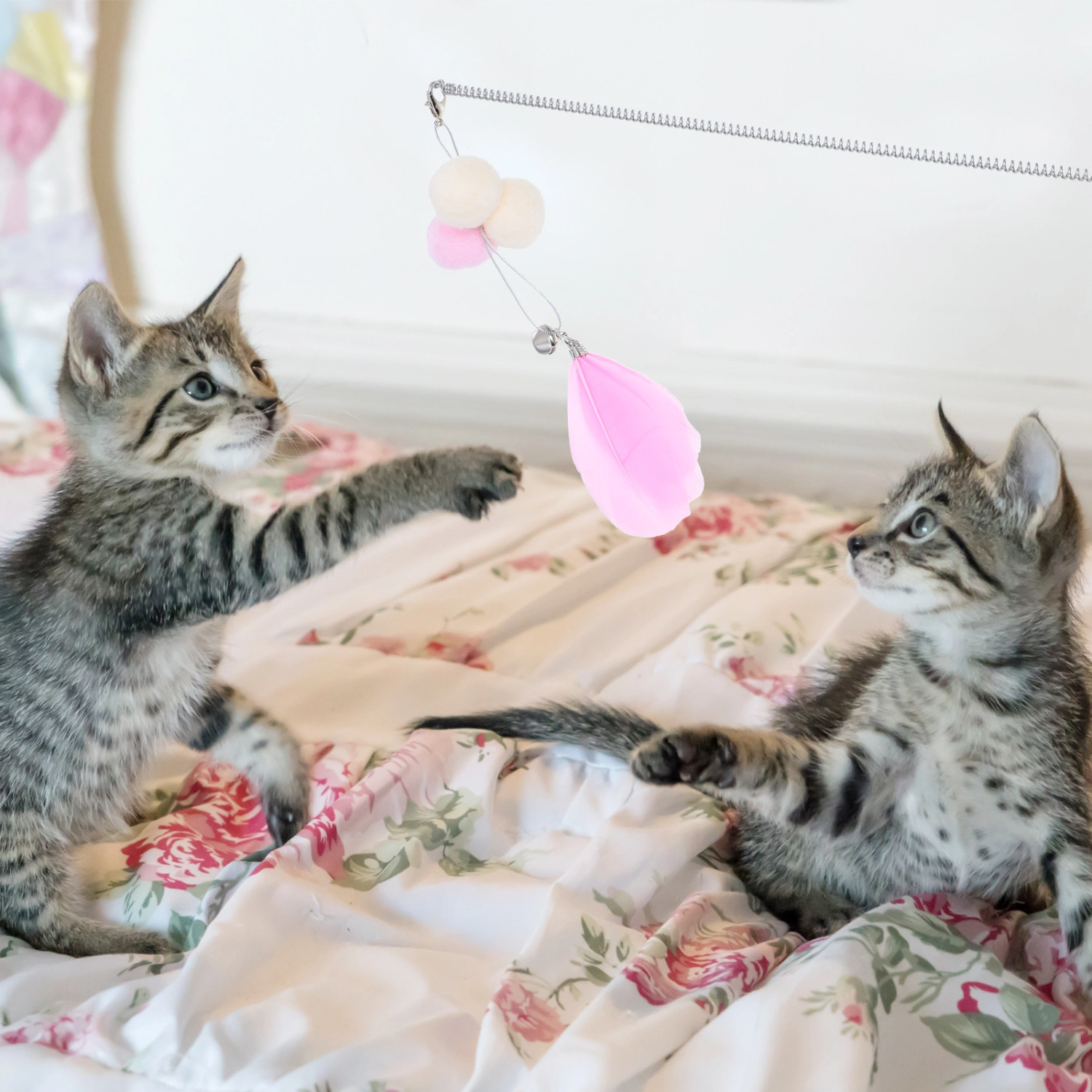 Cat Wand Toy Cat Teasing Toy Lovely Bell Design Cat Teaser Stick Portable Cat Interactive Toy